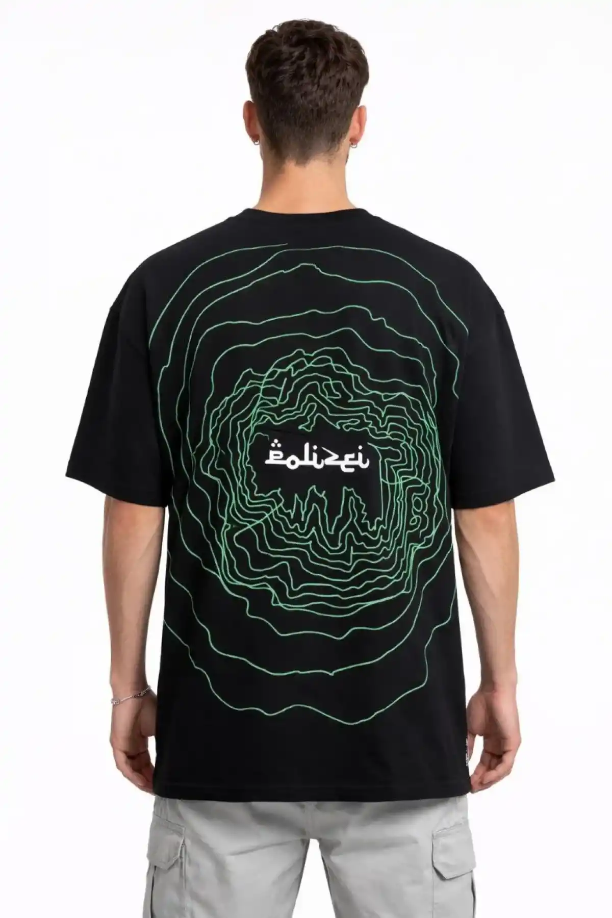 Erkek Bisiklet Yaka Baskılı Kısa Kollu Tişört Streetwear Günlük Basic Pamuklu T-shirt - Siyah