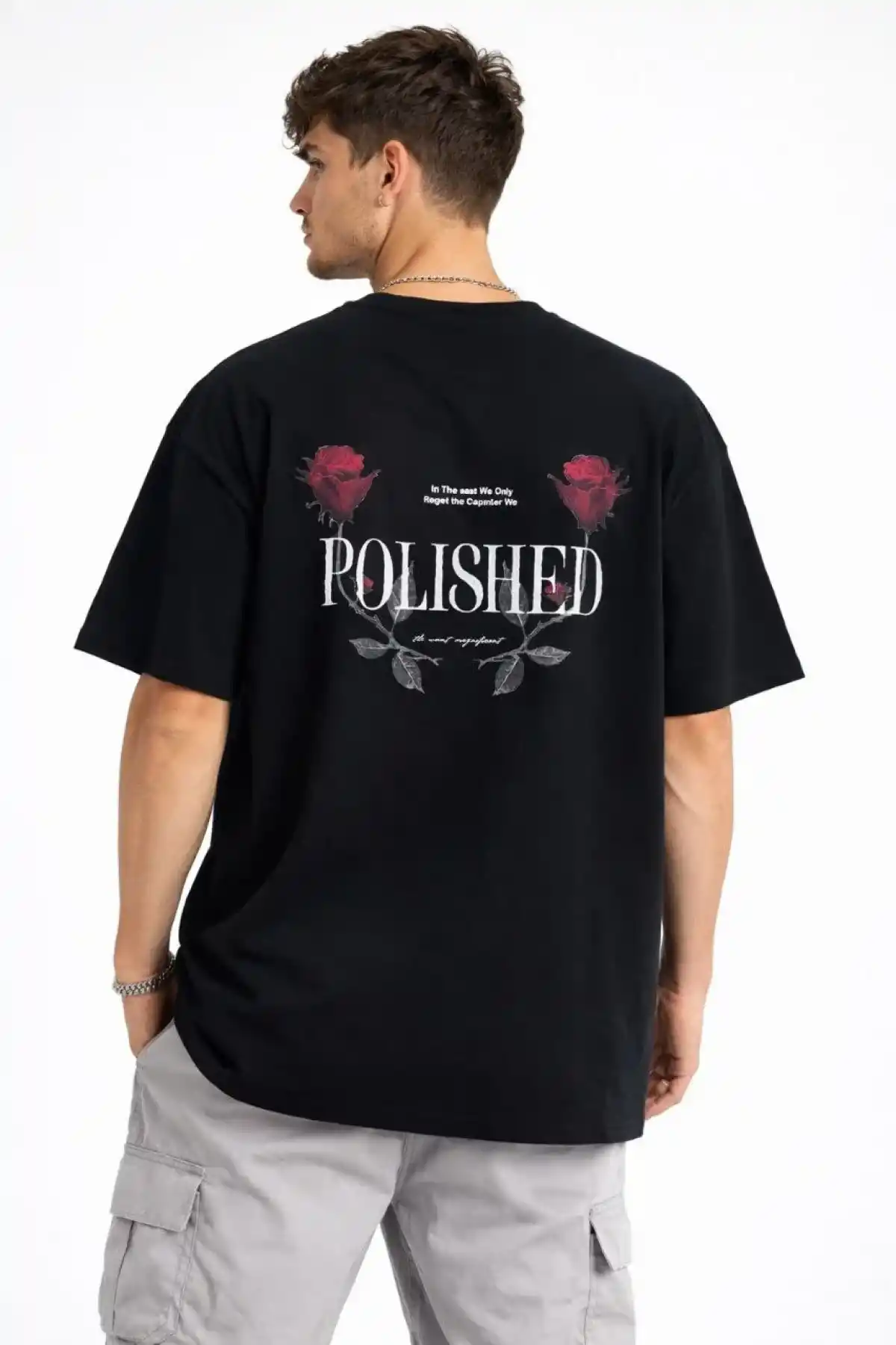 Erkek Bisiklet Yaka Baskılı  Kısa Kollu Tişört Streetwear Günlük Basic Pamuklu T-shirt - Siyah