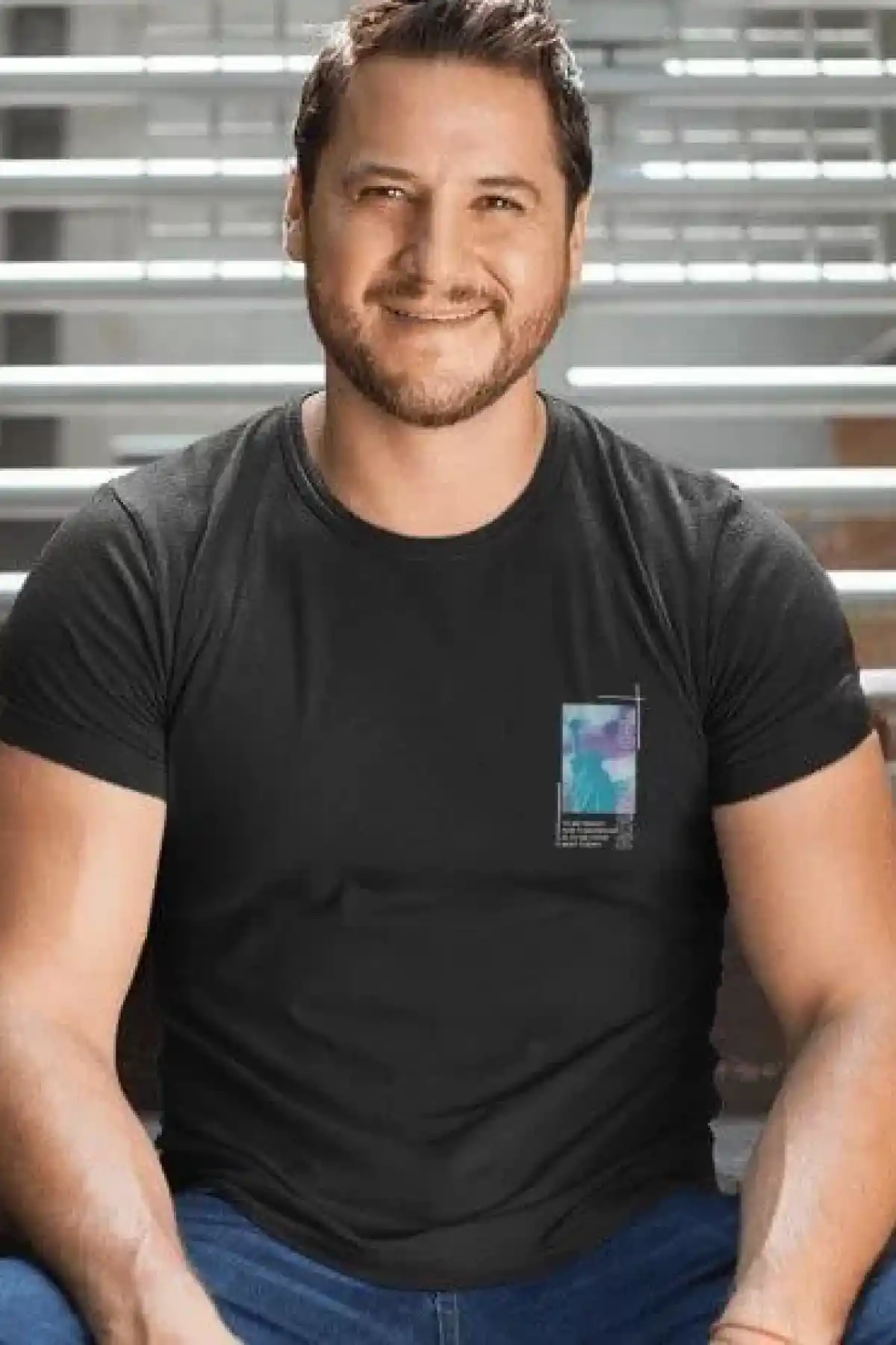 Erkek Bisiklet Yaka Baskılı Oversize T-Shirt - Siyah