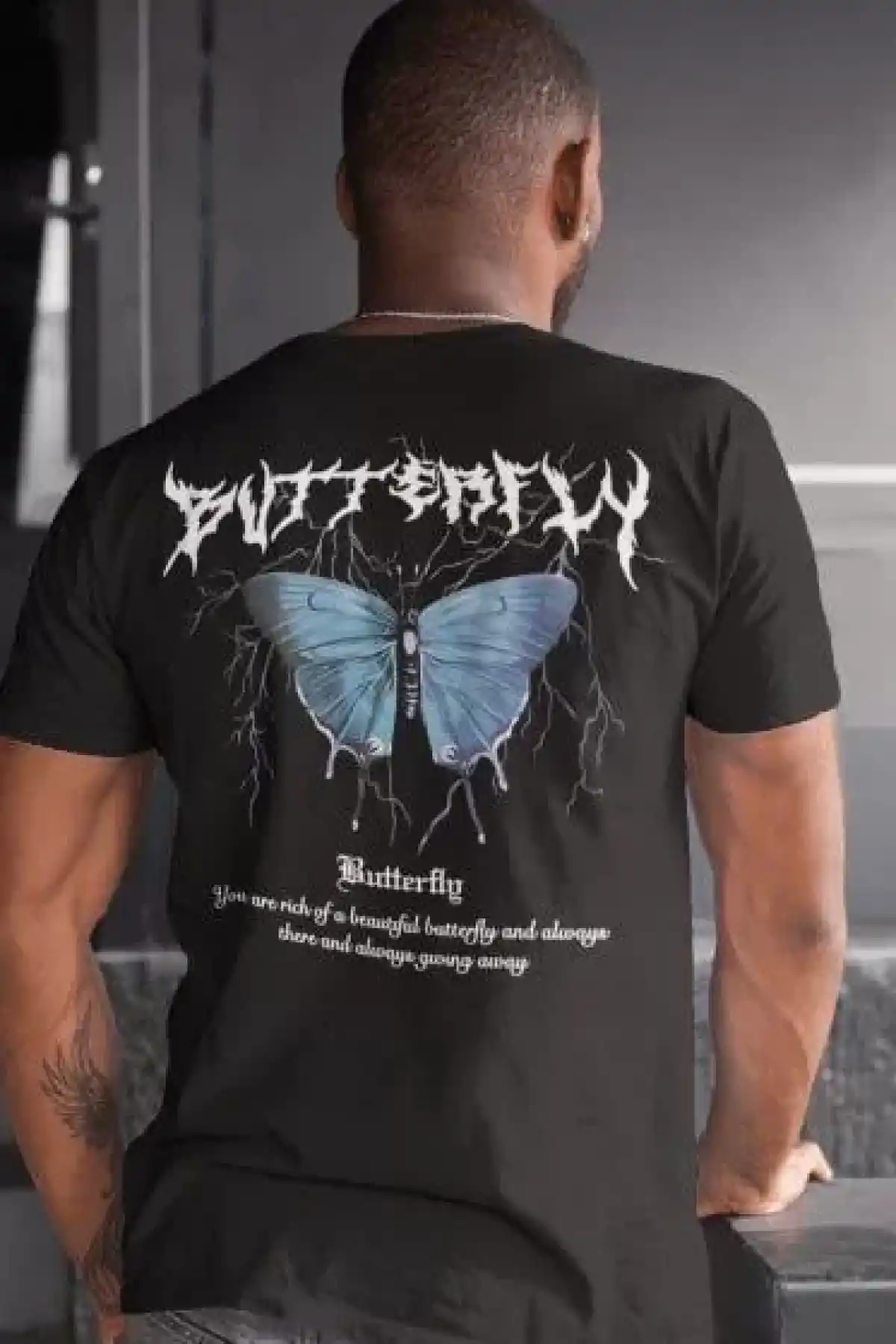 Erkek Bisiklet Yaka Baskılı Oversize T-Shirt - Siyah