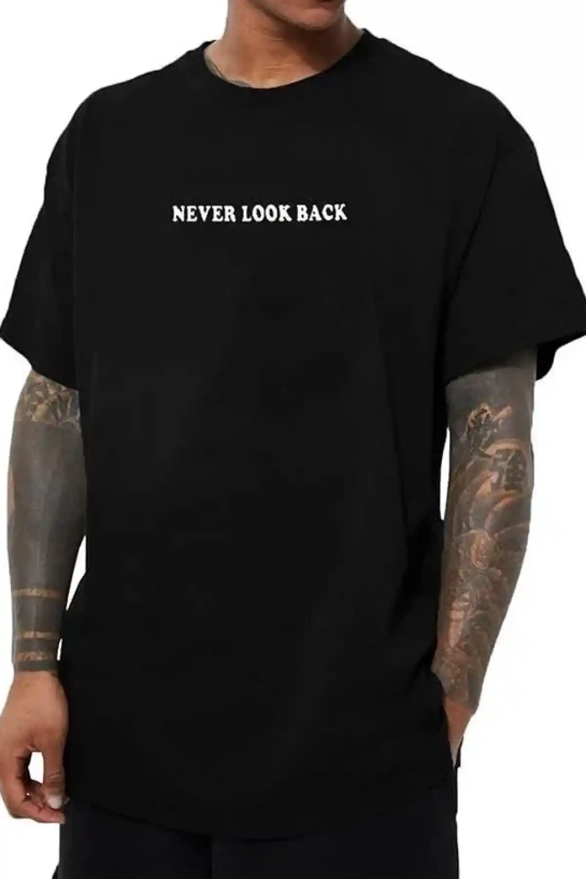 Erkek Bisiklet Yaka Kısa Kol Baskılı T-shirt - Siyah