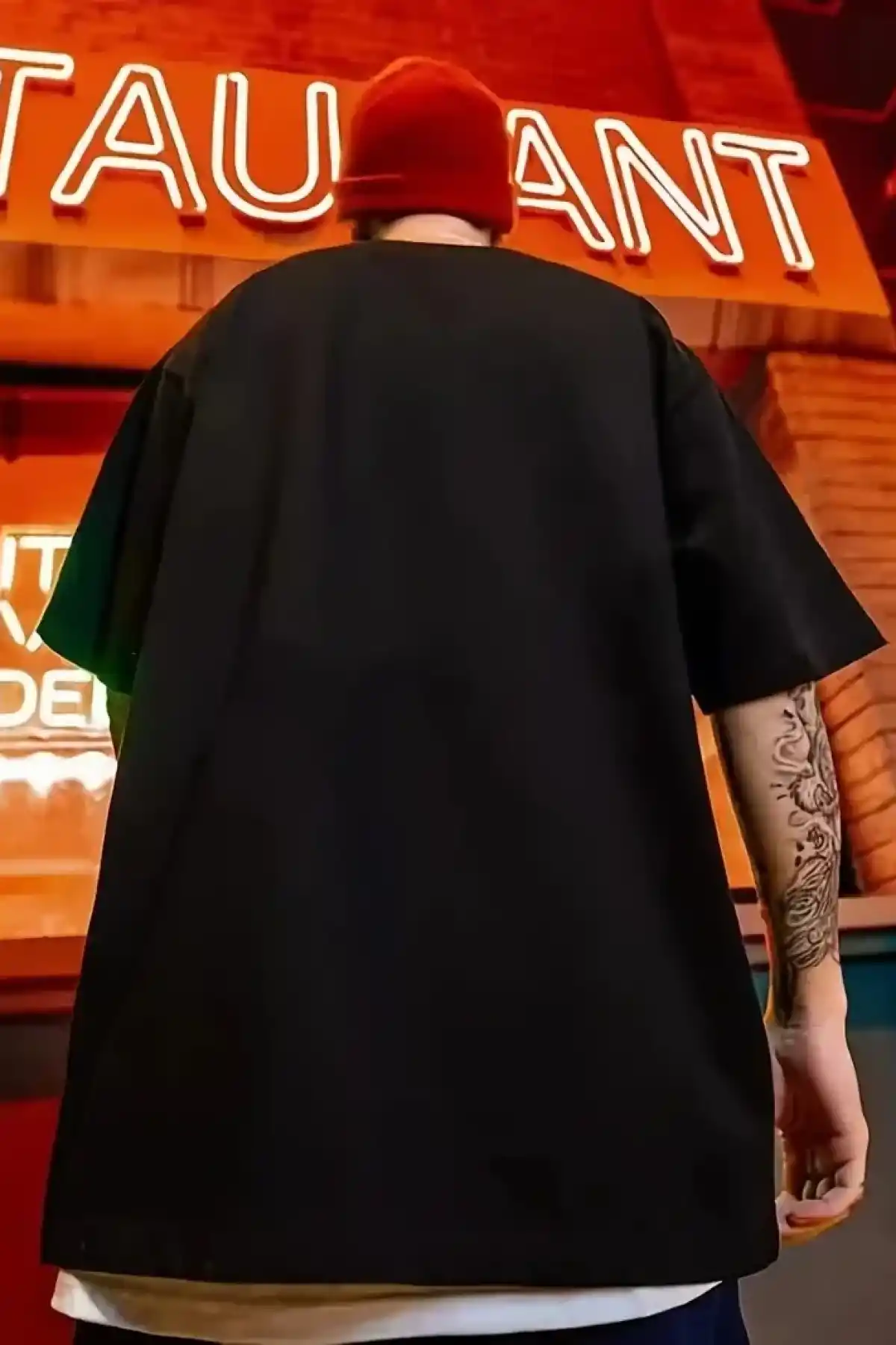 erkek büyük beden Kart baskılı düz renk kısa kollu bisiklet yaka tişört gündelik giyim - Siyah