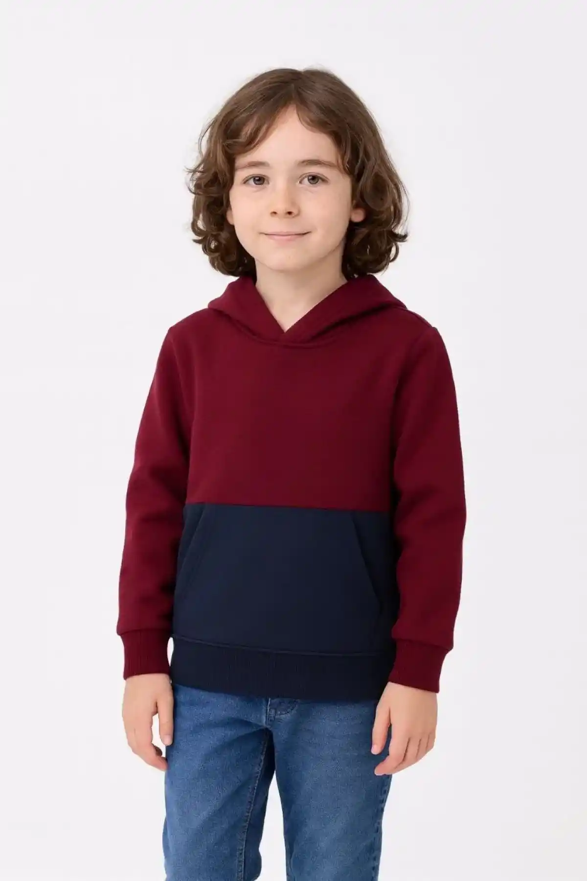 Erkek Çocuk Kapüşonlu Kanguru Cepli Parçalı SweatShirt - Renkli