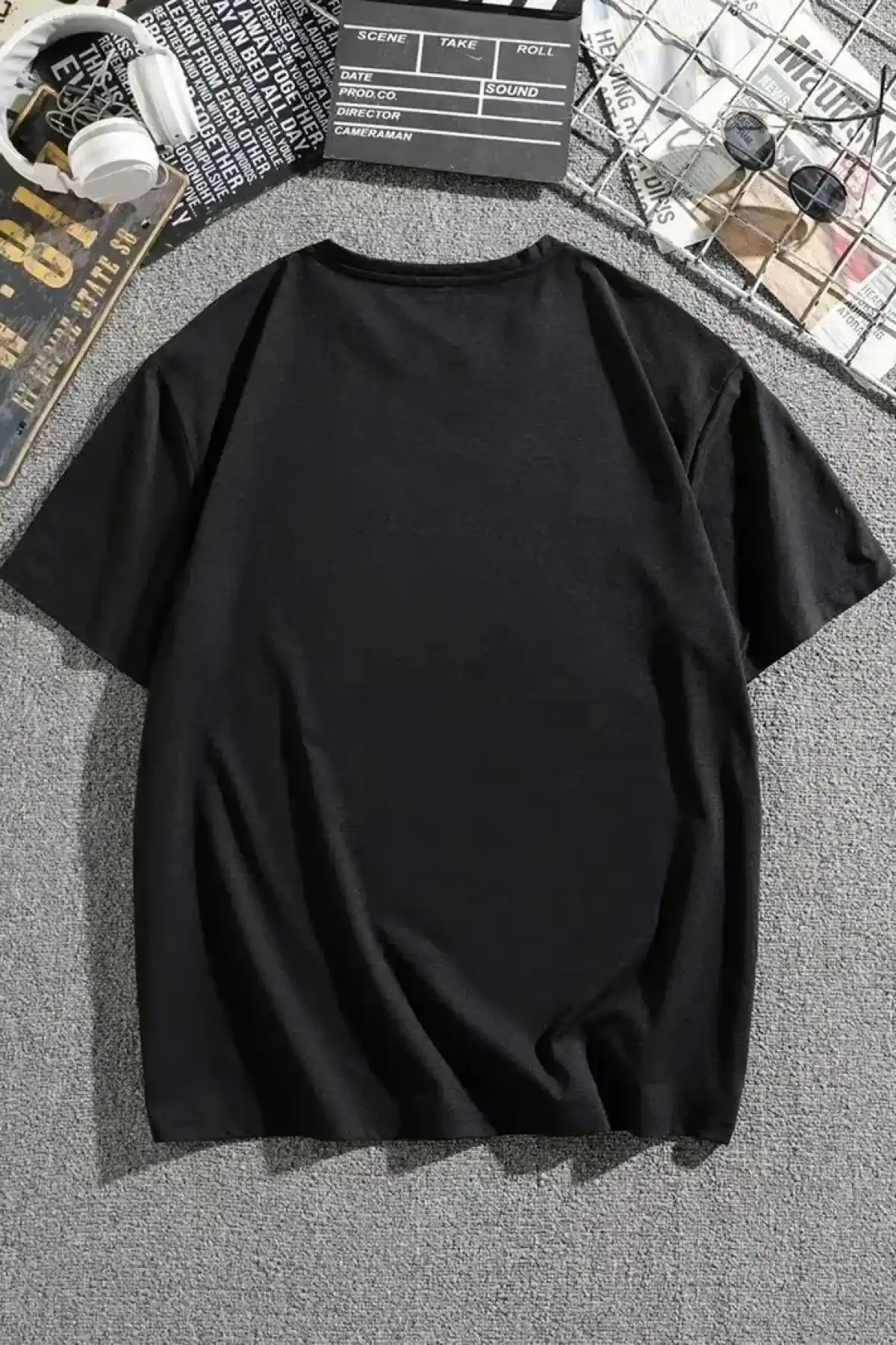 Erkek Dağ Grafikli Tişört, Yaz için Büyük Beden Rahat T-shirt - Siyah