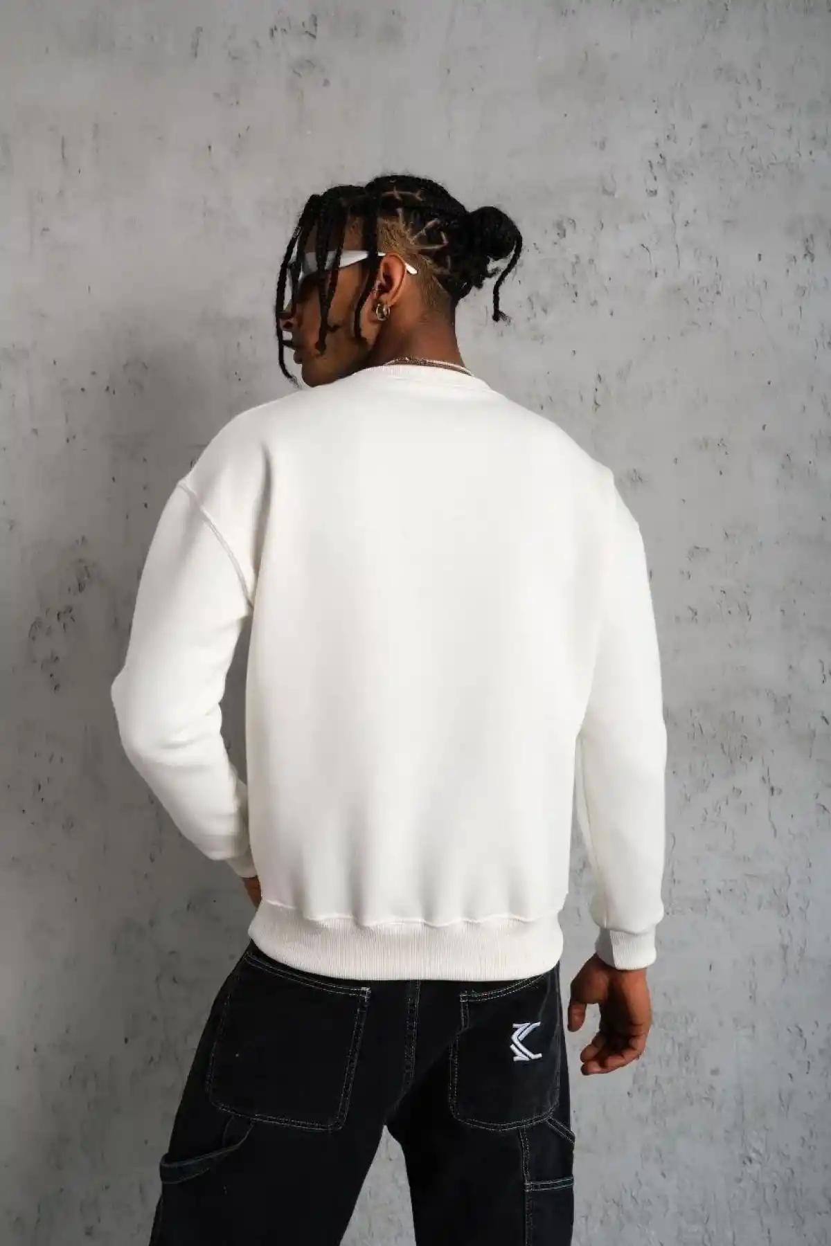 Erkek Düz Bisiklet Yaka Sweat - Beyaz