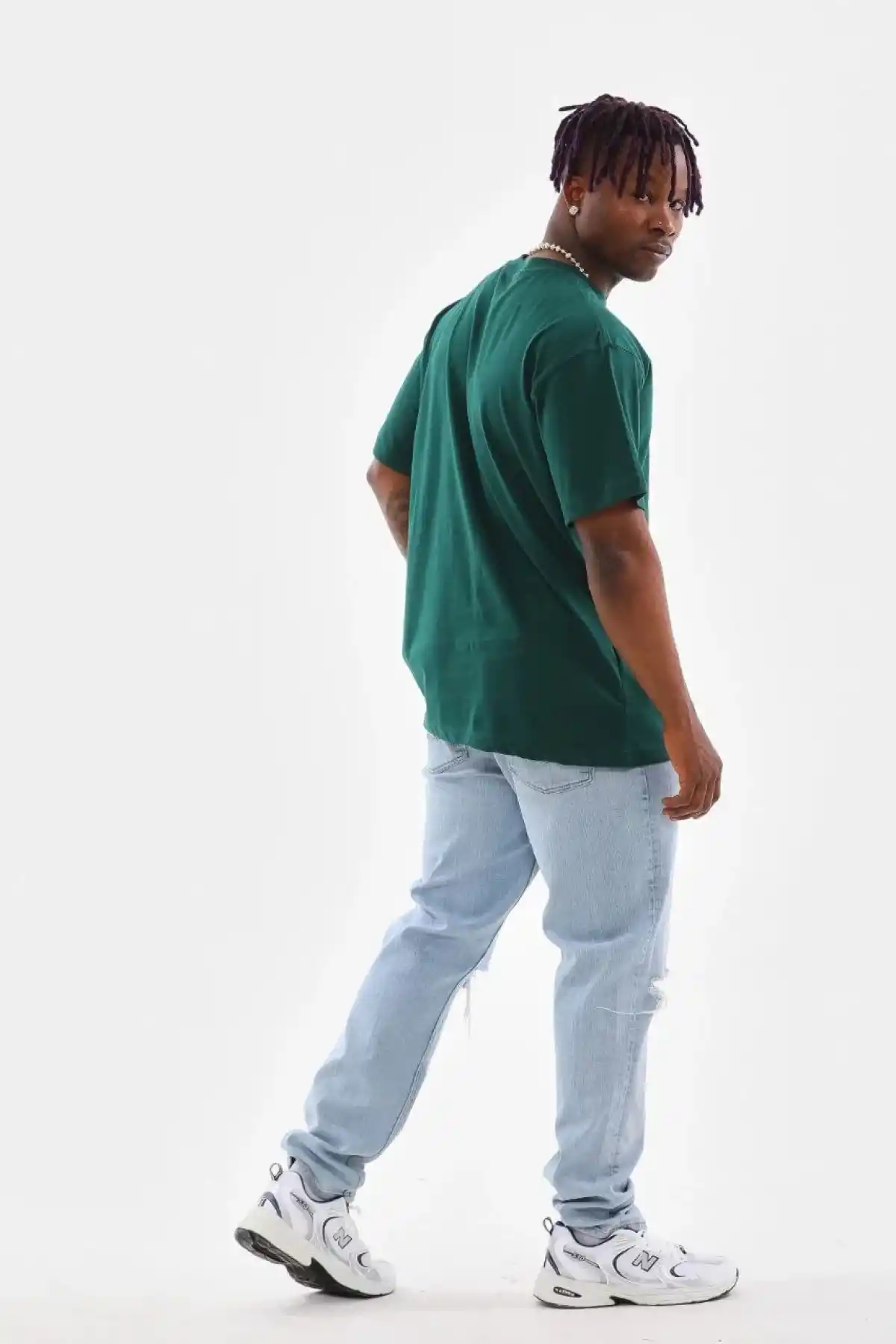 erkek  Düz Bisiklet Yaka T-Shirt - Koyu Yeşili