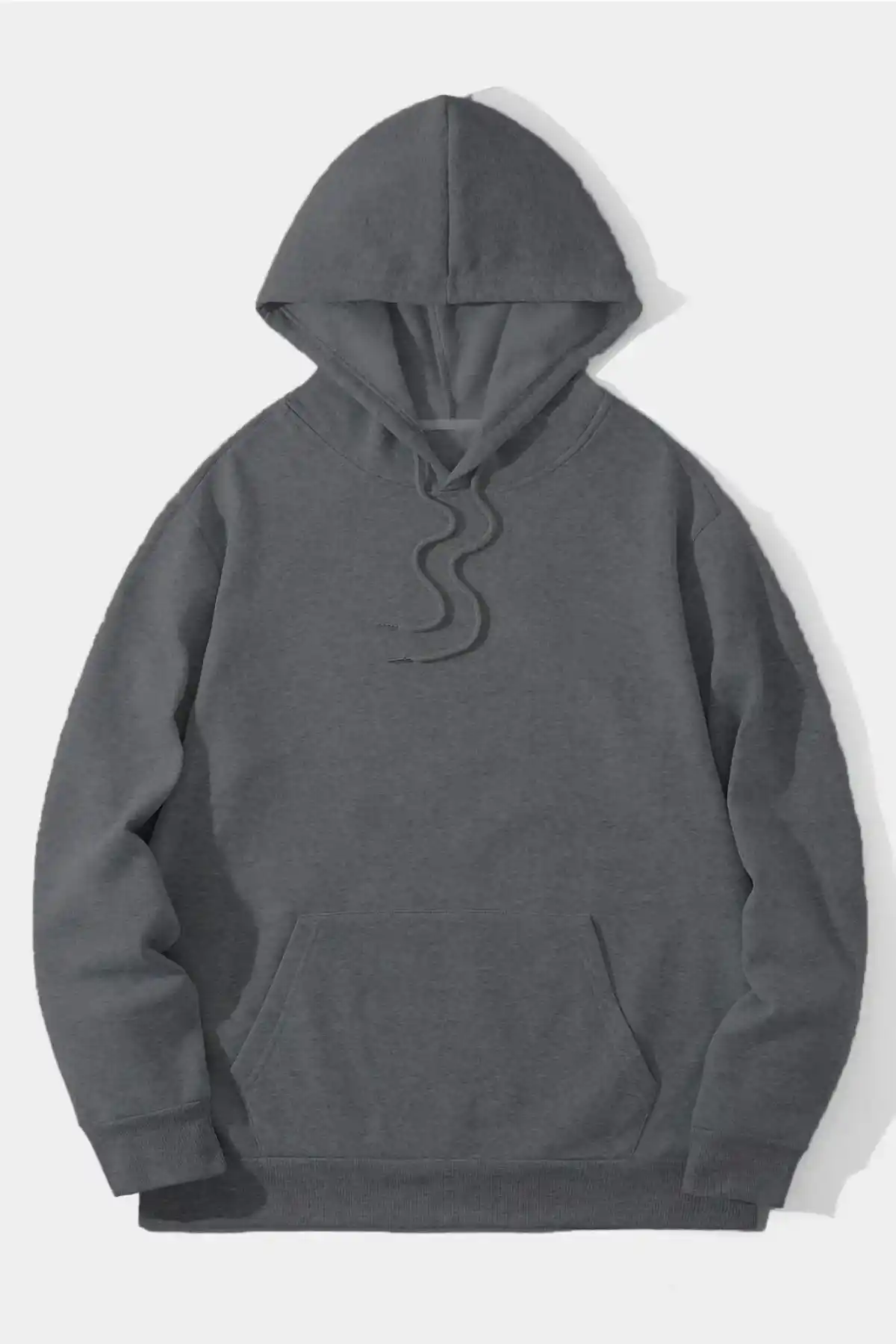 Erkek Düz Kapüşonlu Sweat - Füme