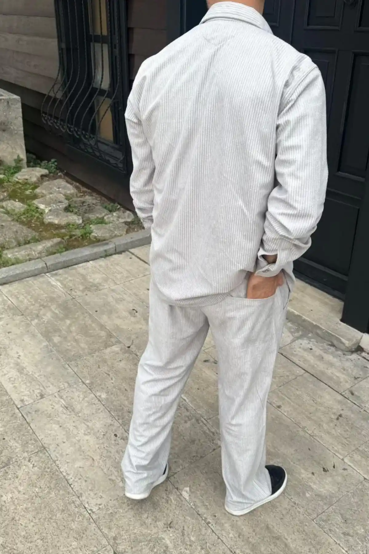 Erkek Fitilli Kadife Cepli Buggy Pantolon Oversize Rahat Kalıp - Gri