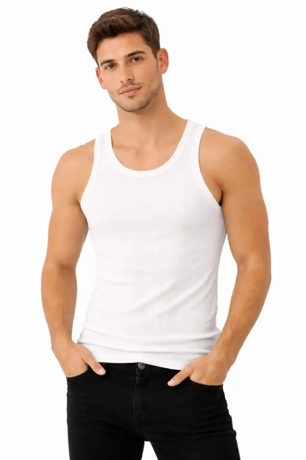 Erkek Fitilli Likralı Kaşkorse Atlet Vücuda Oturan Basic Şıklık - Beyaz