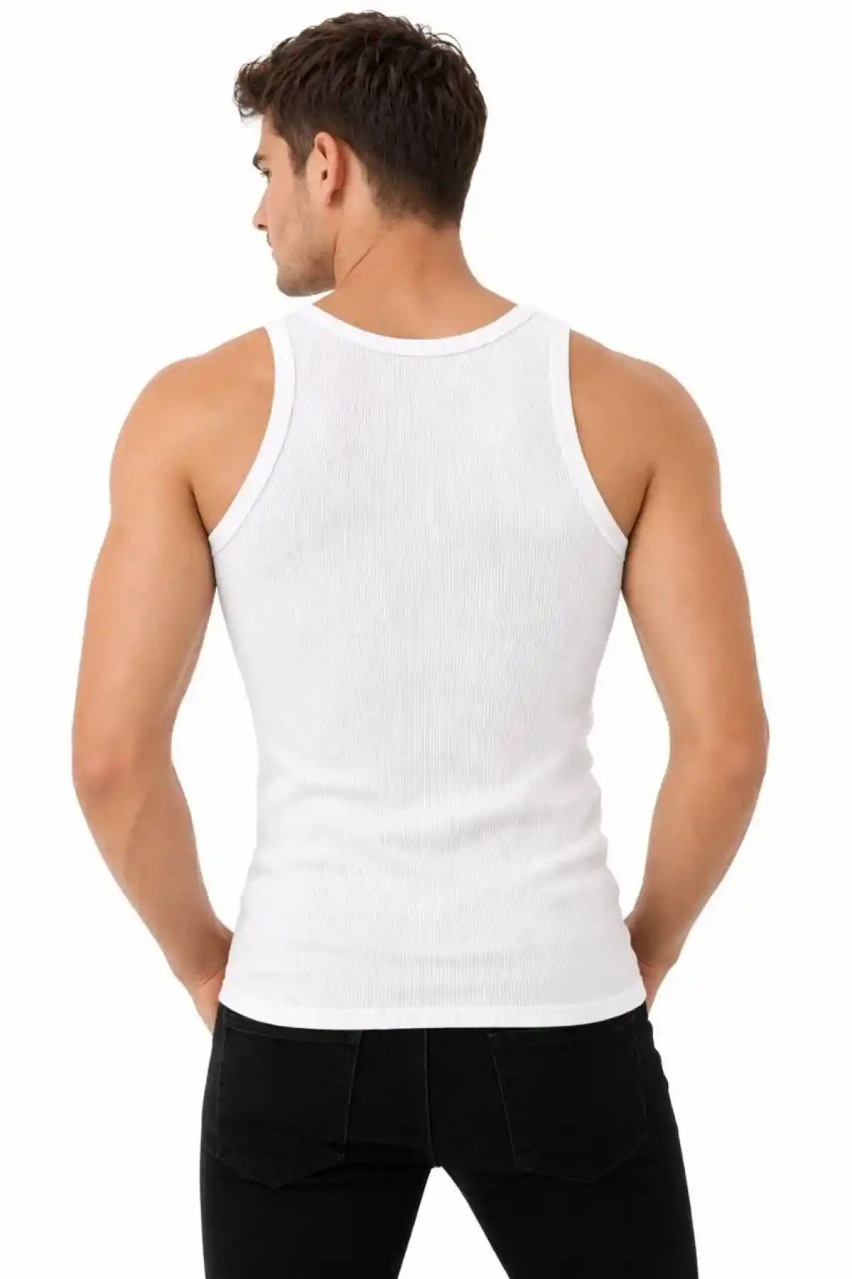 Erkek Fitilli Likralı Kaşkorse Atlet Vücuda Oturan Basic Şıklık - Beyaz