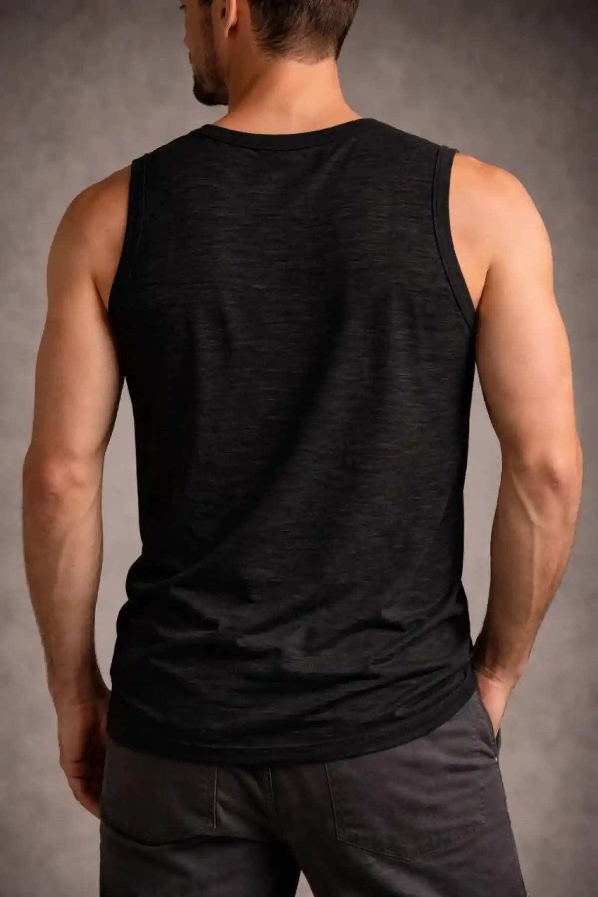 Erkek Flamlı Kumaş Sıfır Kolsuz Atlet Basic Spor Üst, Günlük ve Fitness Kullanımına Uygun - Siyah