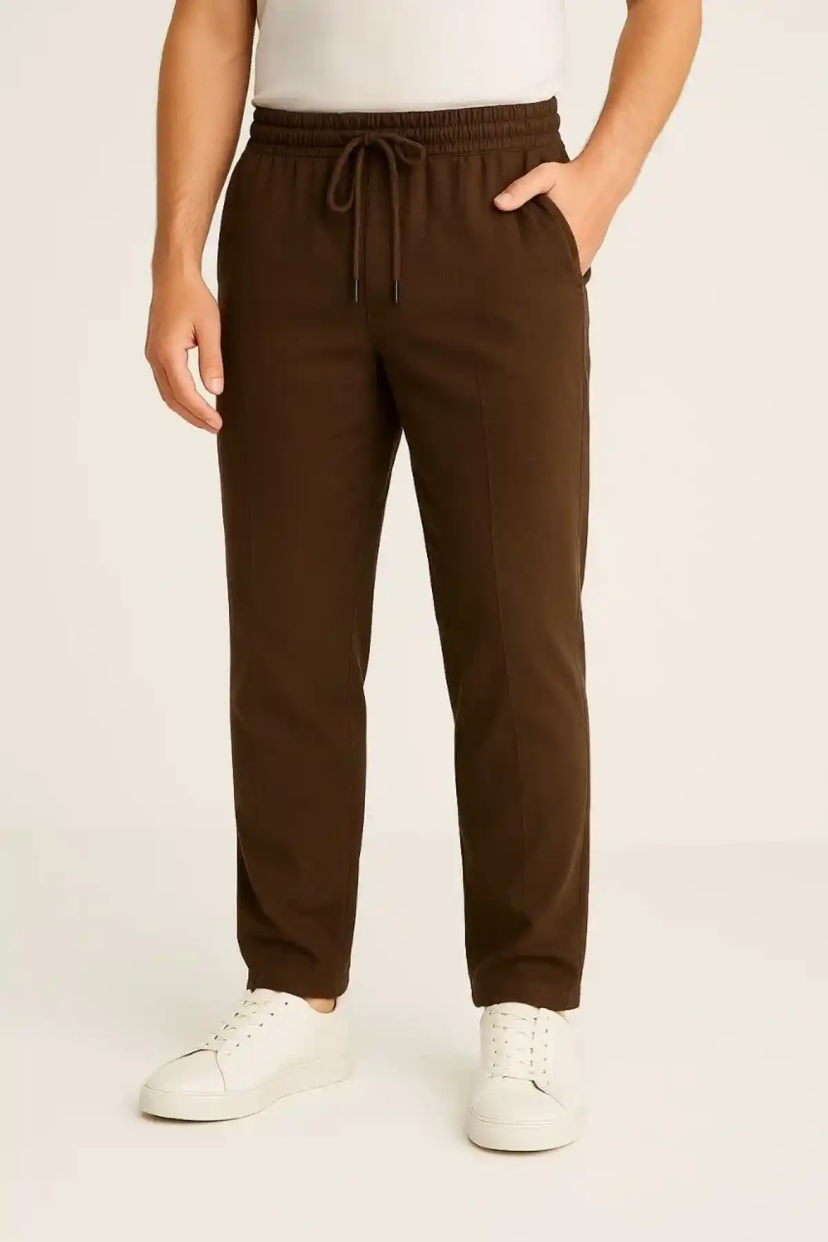 Erkek Keten Pantolon – Cepli, Beli Lastikli ve Bağcıklı, Nefes Alan Rahat Kalıp, Yazlık ve Baharlık Günlük Giyim, Şık & Konforlu Boru Paça Model - Kahverengi