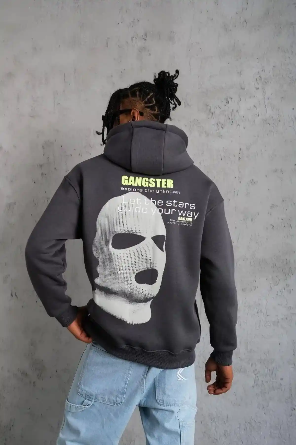 Erkek Baskılı Kapüşonlu 3 iplik pamuklu hoodie Sweatshirt - Gri