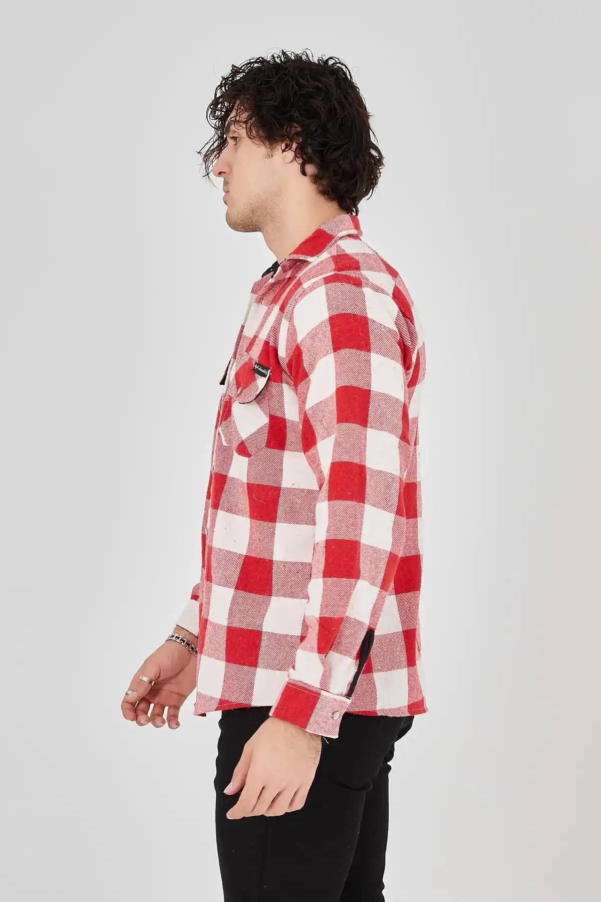 Erkek Oduncu Gömlek Uzun Kollu Şardonlu Kareli Desen Regular Fit Manşetli Çift - Pembe