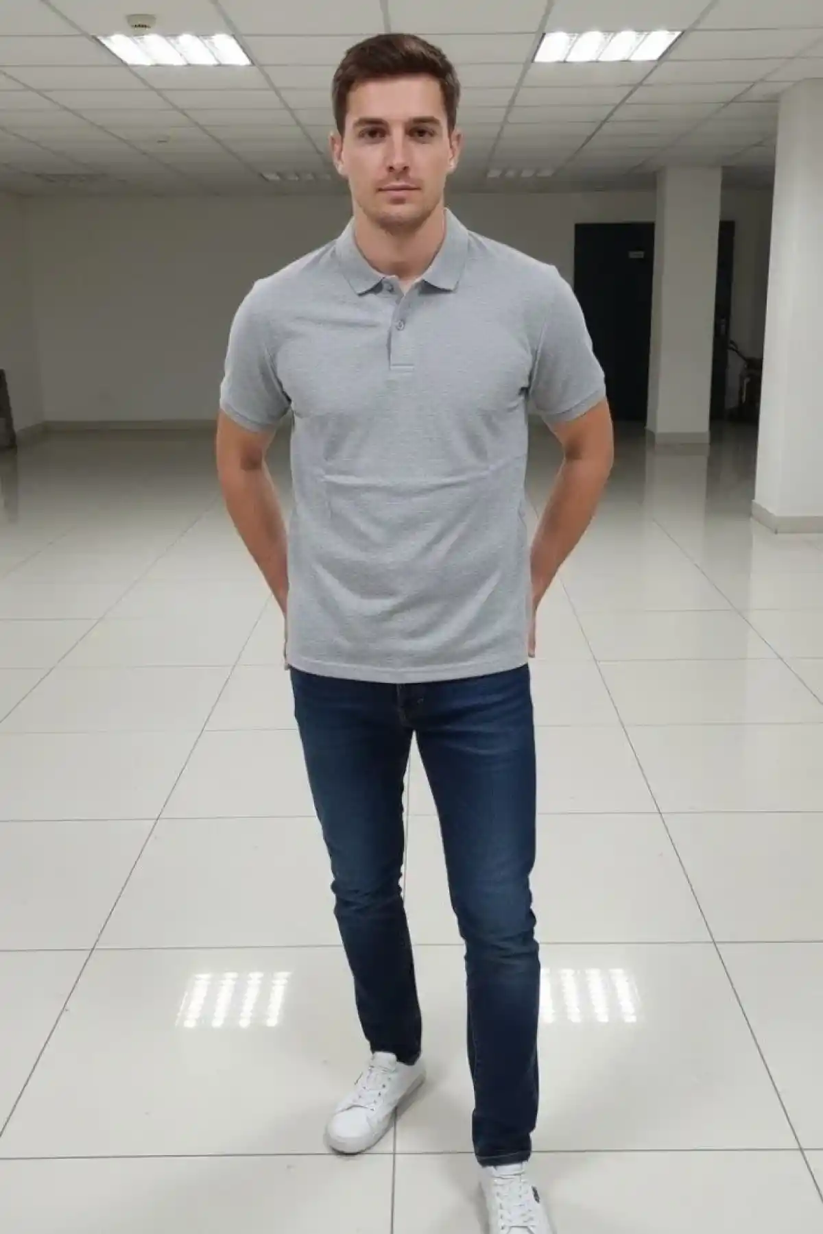 Erkek Pike Kumaş Düğmeli Yaka Regular Fit Günlük Kısa kol Tişört T-shirt - Gri