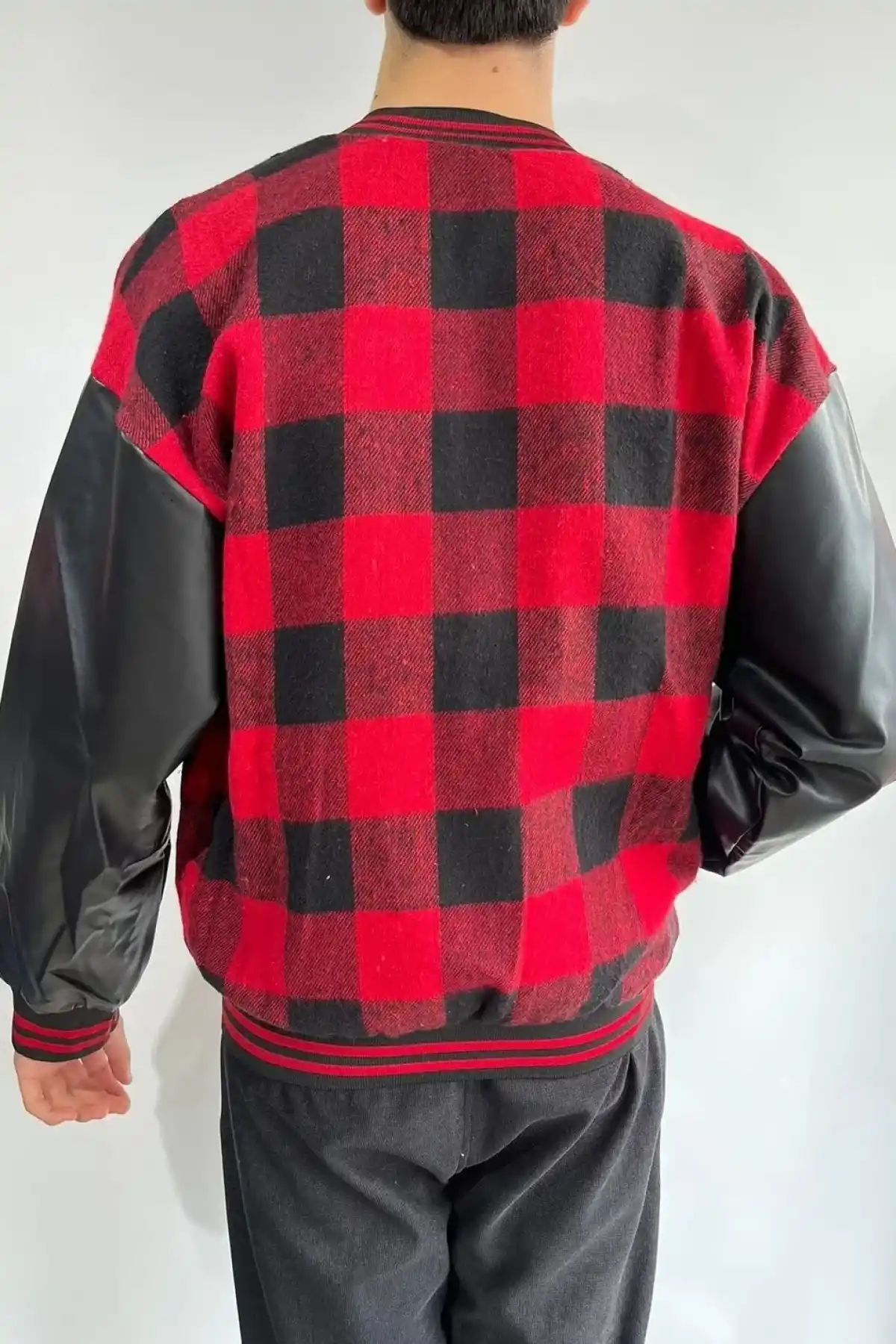 Erkek Pötikare Desen Nakışlı Kolej Ceket - Kırmızı