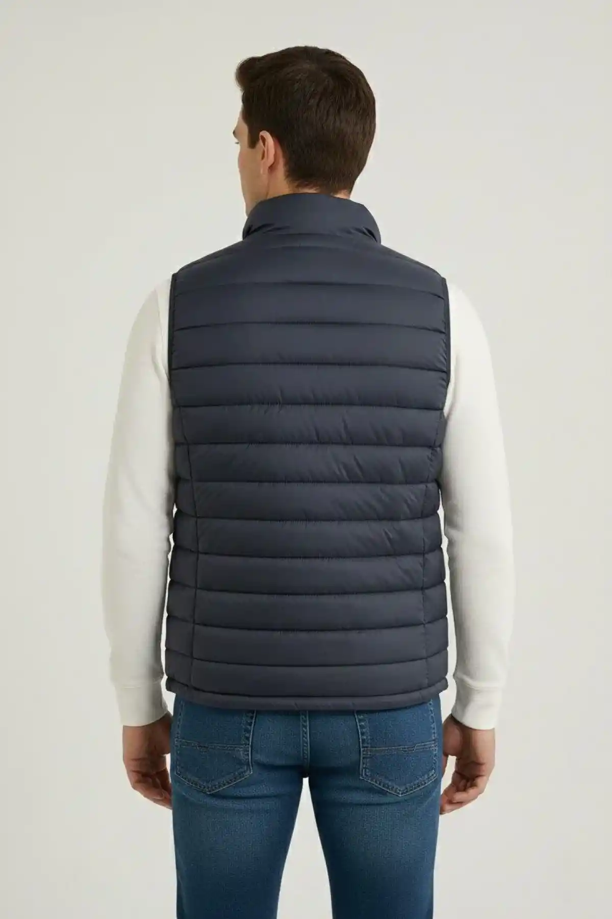 Erkek Şişme Fermuarlı Yelek Su itici Kapitone Astarlı Kumaş Cepli Hafif Kışlık Spor Rahat Kalıp - Lacivert