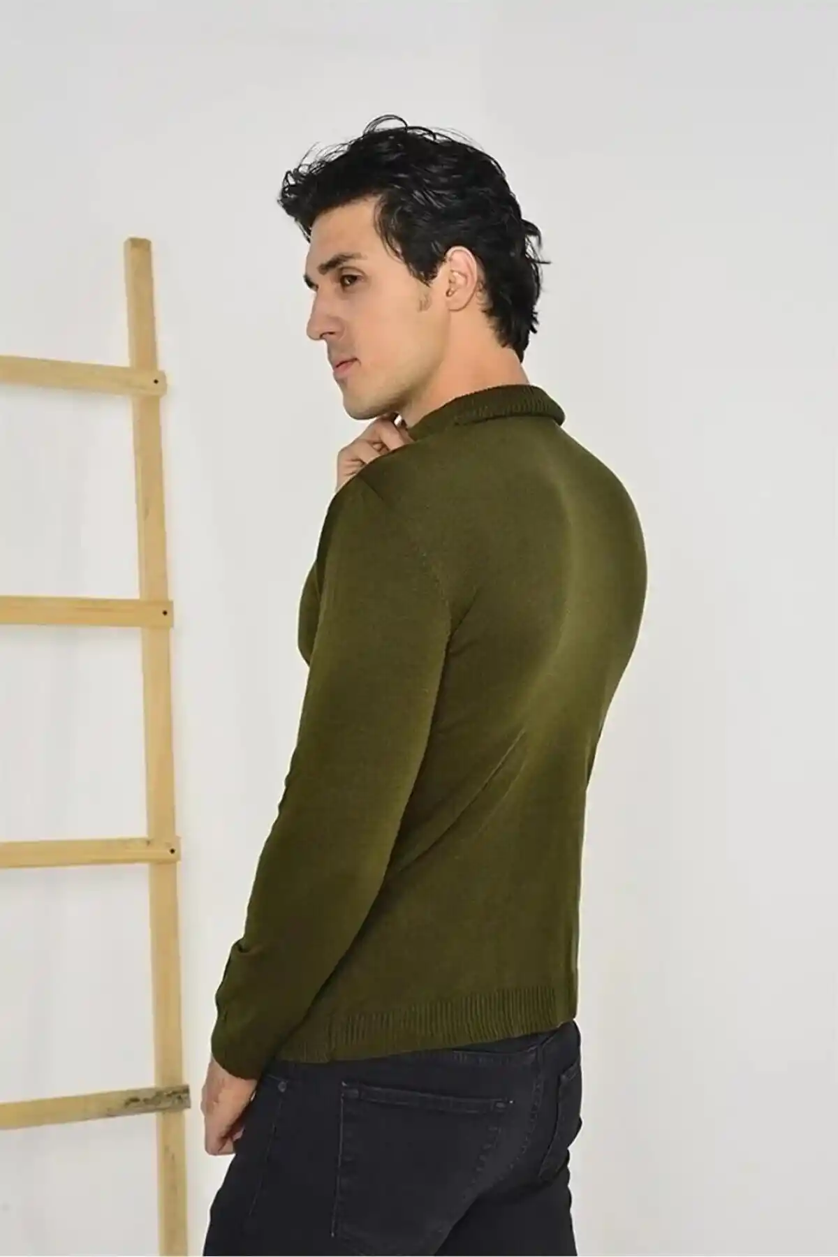 Erkek Tam Balıkçı Yaka Düz Kazak - Yeşil