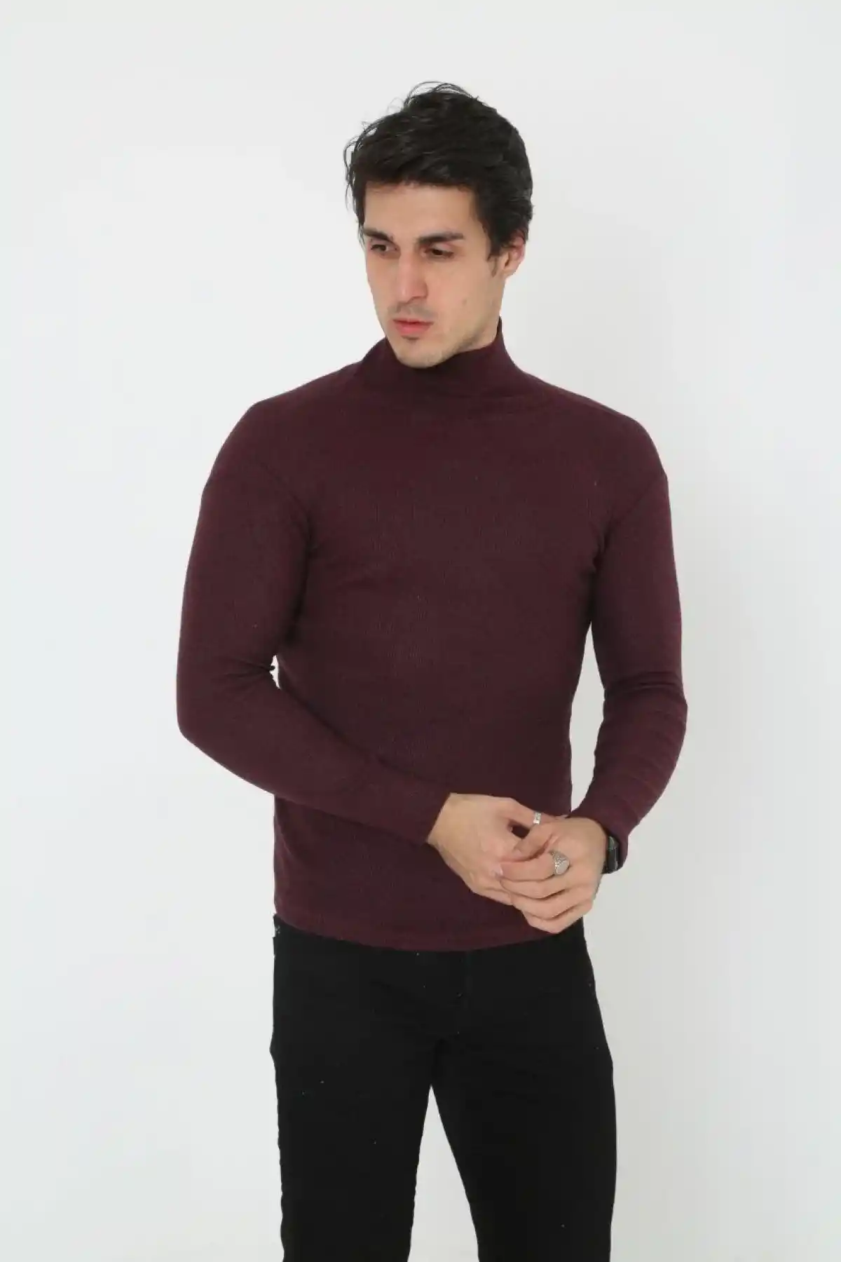 Erkek Tam Boğazlı Fitilli Likrali Koşkorse Badi - Bordo