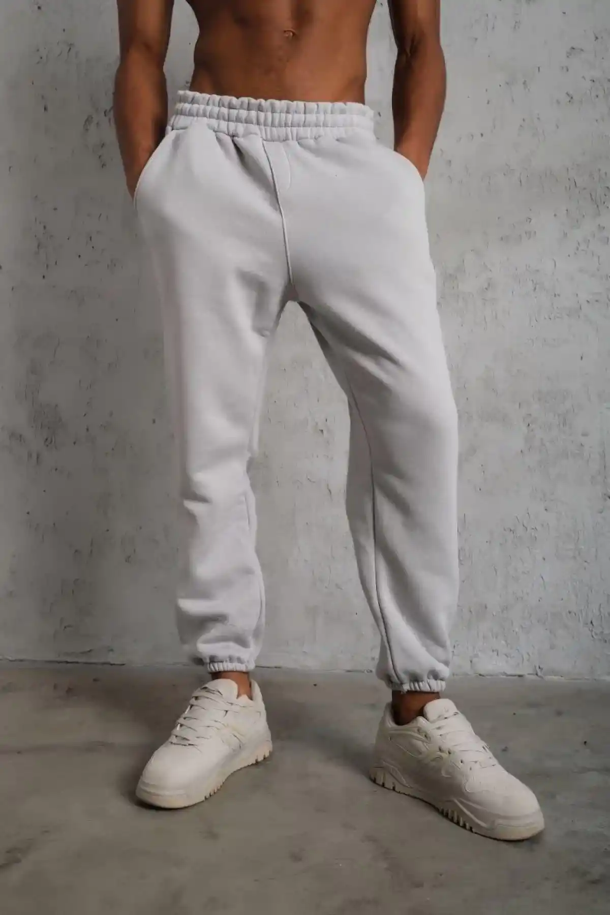 Erkek Üç İplik Alt Eşofman Lastikli - Gri