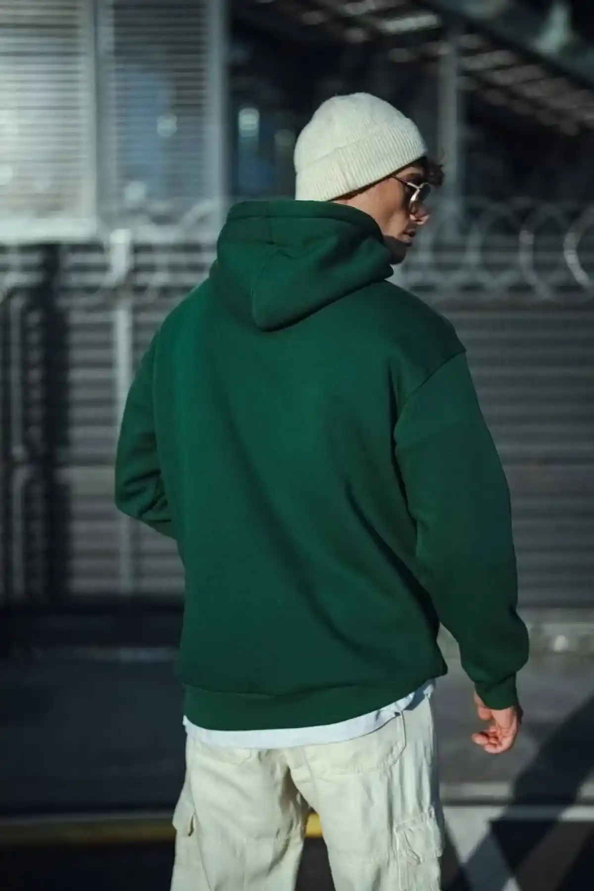 Erkek Üç İplik Penye kapüşonlu Basic SweatShirt - Haki