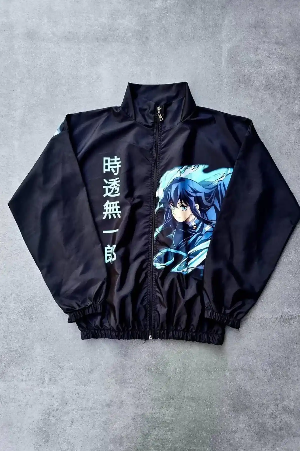 Fermuarlı Dijital Baskılı Rüzgarlık - Siyah