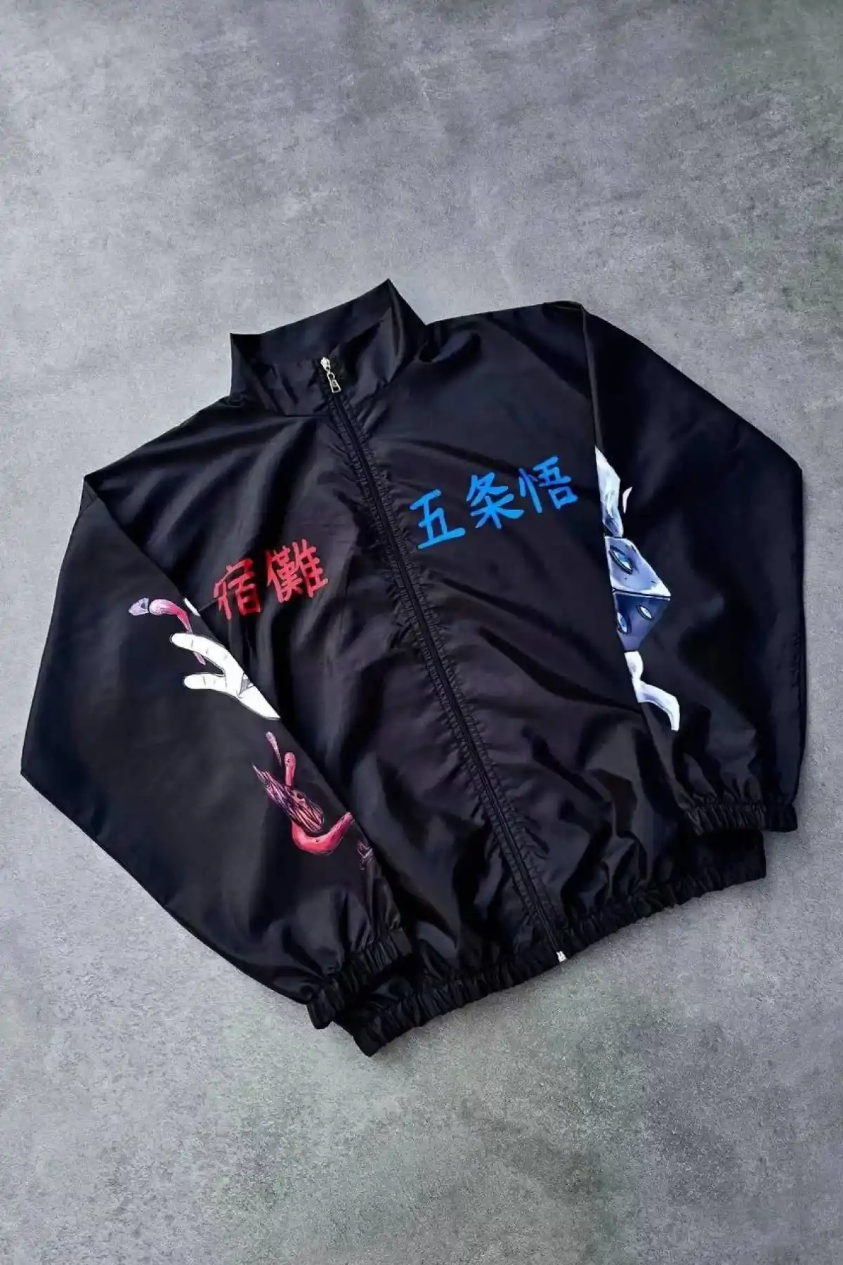 Fermuarlı Dijital Baskılı Rüzgarlık - Siyah