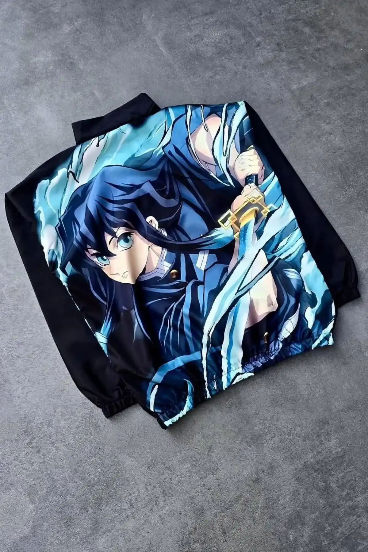 Fermuarlı Dijital Baskılı Rüzgarlık - Siyah