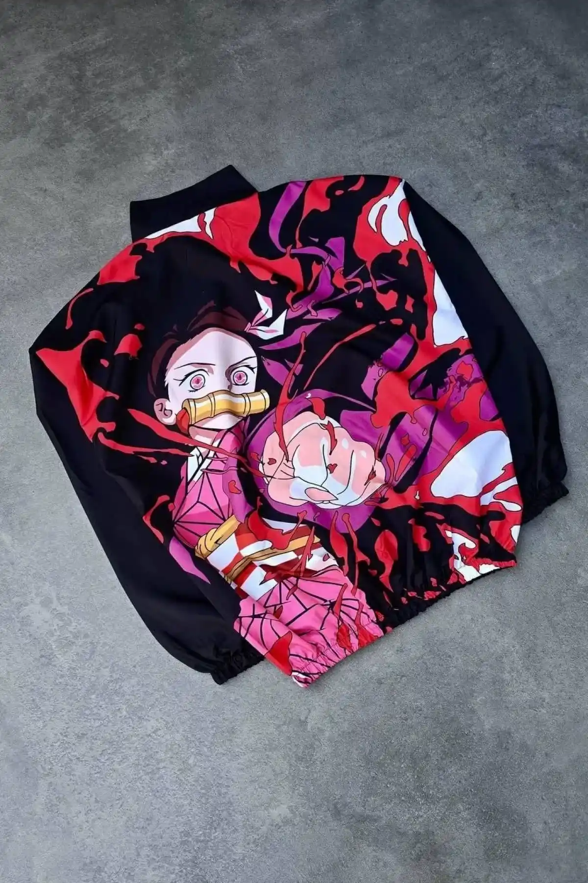 Fermuarlı Dijital Baskılı Rüzgarlık - Siyah