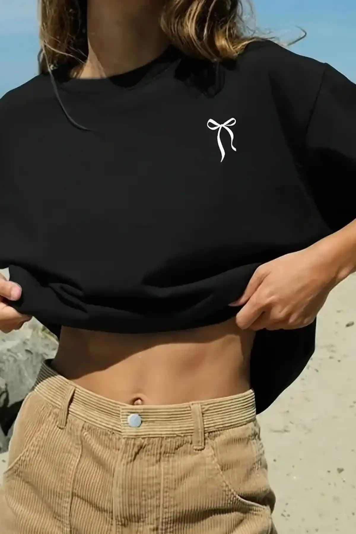 fiyonk Ön Arka baskılı siyah oversize unisex Kısa Kol t-shirt- Siyah