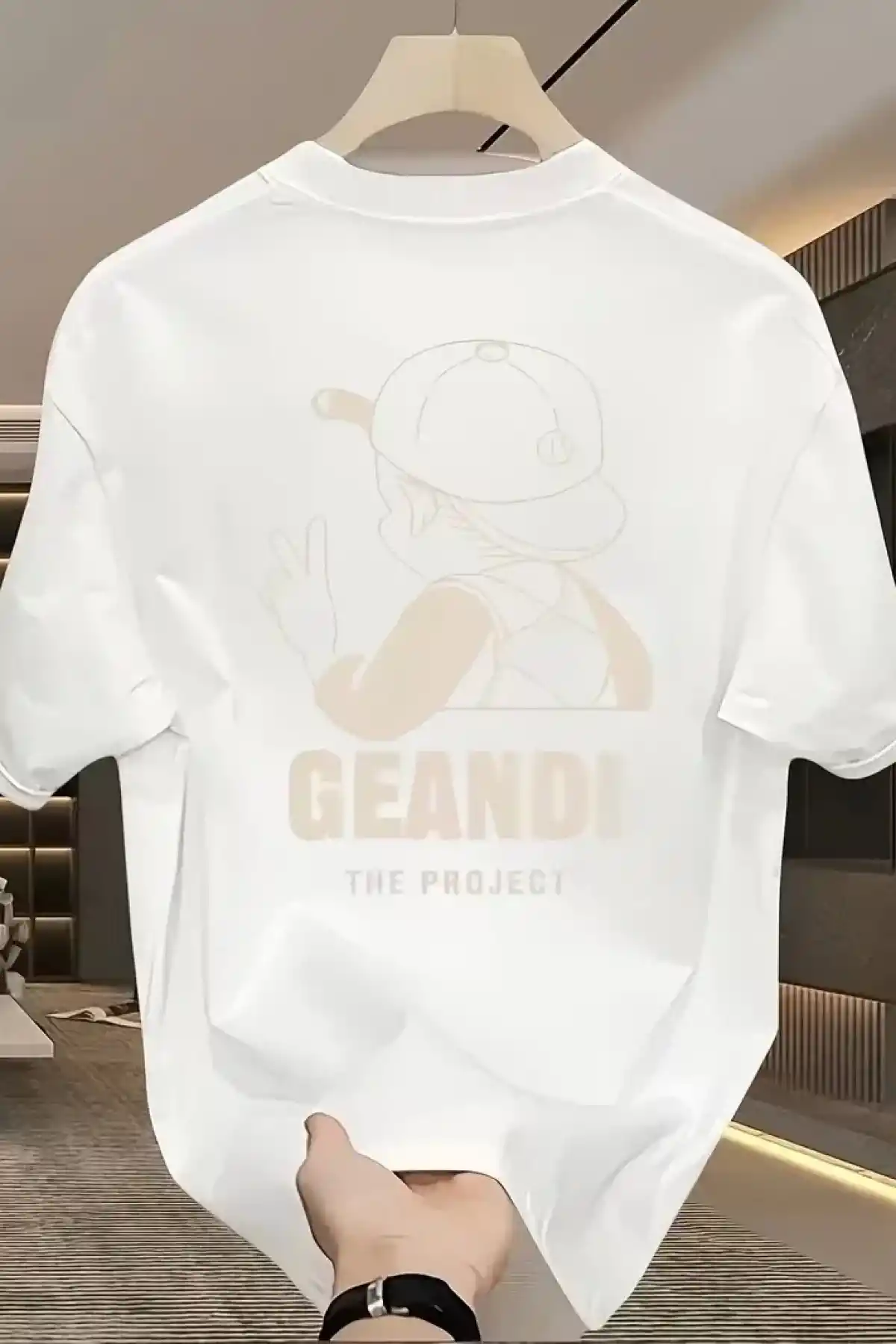 Geniş Kesim Pamuklu Tişört - GANDHI The Project Baskılı, Beyaz, Rahat Kesim, Kısa Kollu, Günlük Kıyafet, Her Gün Giyilebilecek Tişört- Beyaz