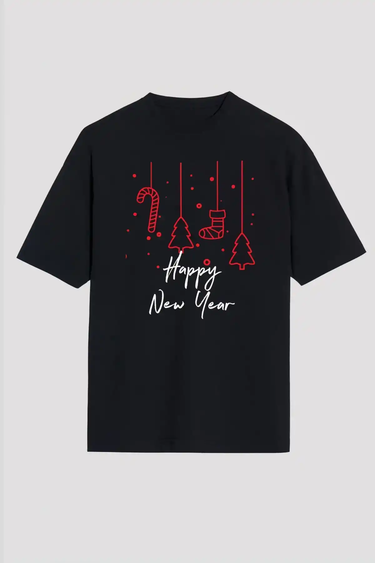 Happy New Year Baskılı T-shirt - Siyah