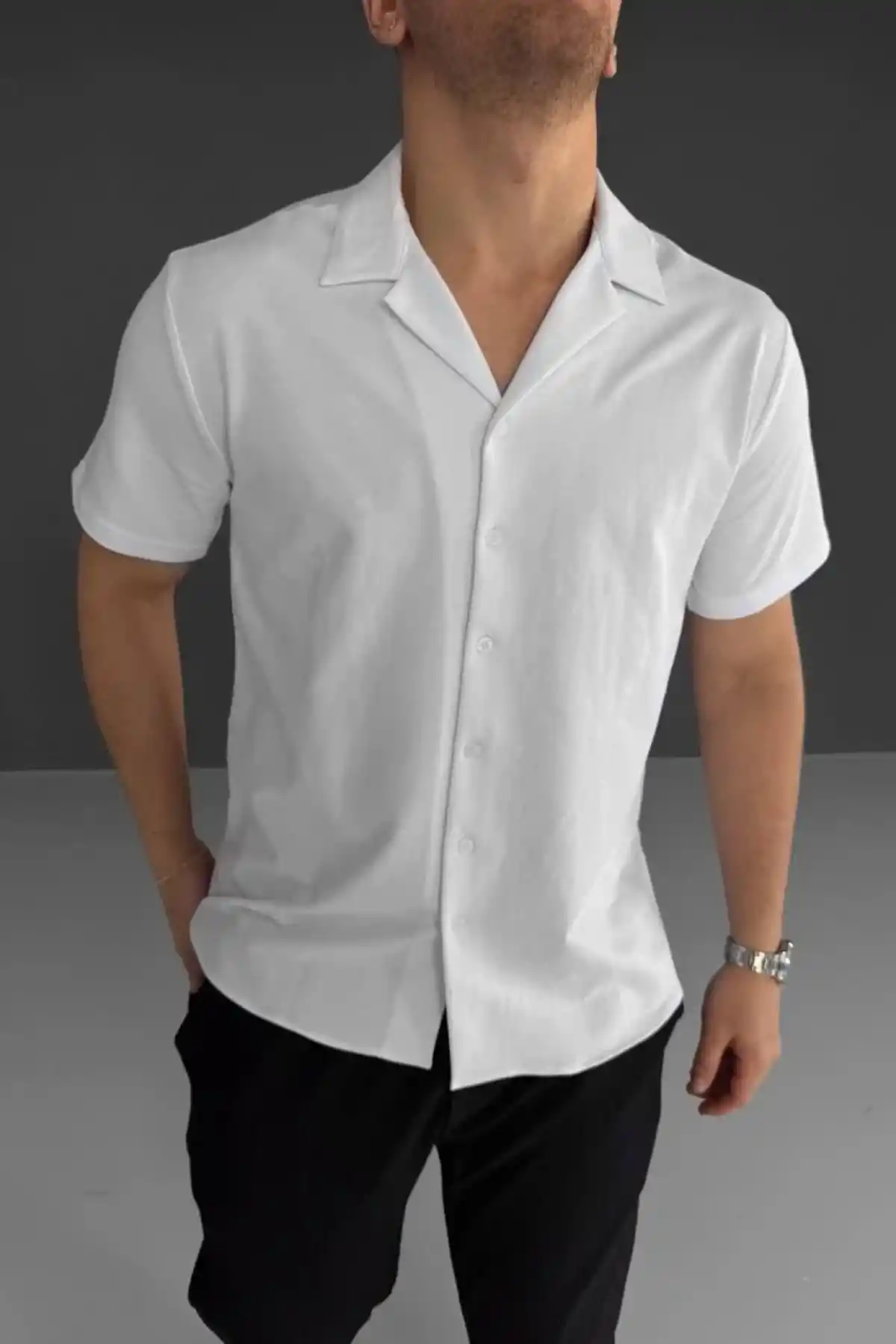 İki İplik Kumaş  Gömlek - Beyaz