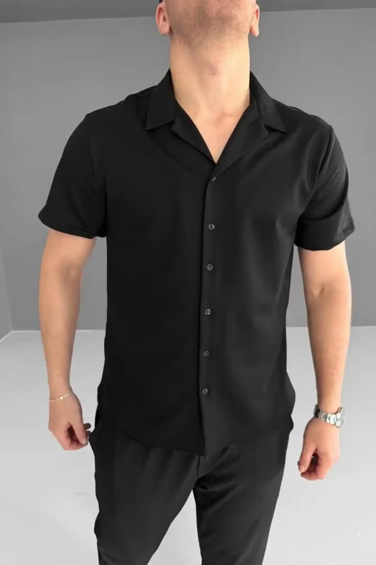 İki İplik Kumaş Gömlek - Siyah