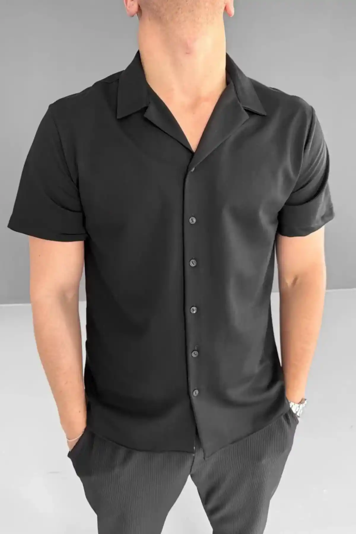 İki İplik Kumaş Gömlek - Siyah