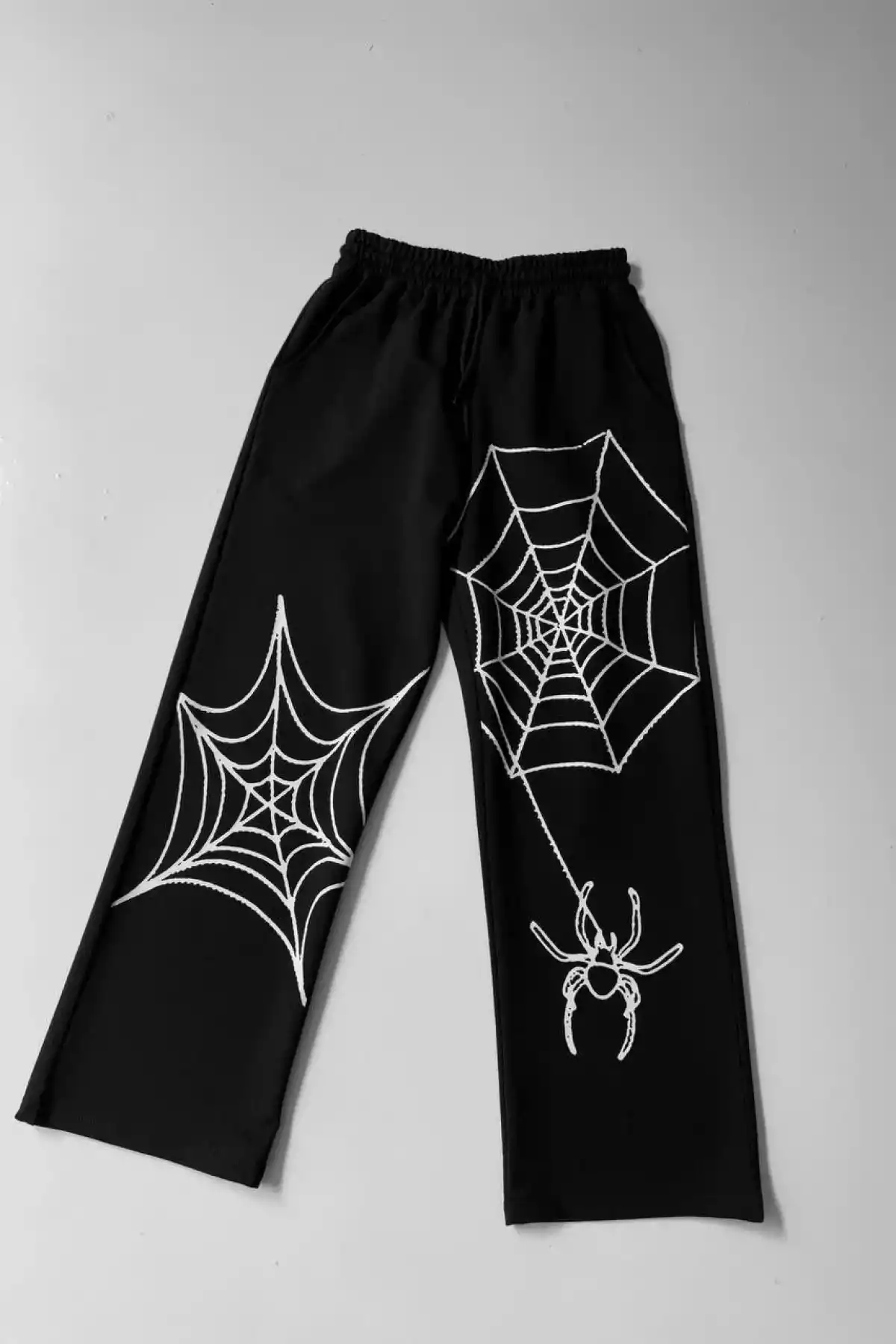 İki İplik Kumaş Örümcek Baskılı Esofman - Siyah