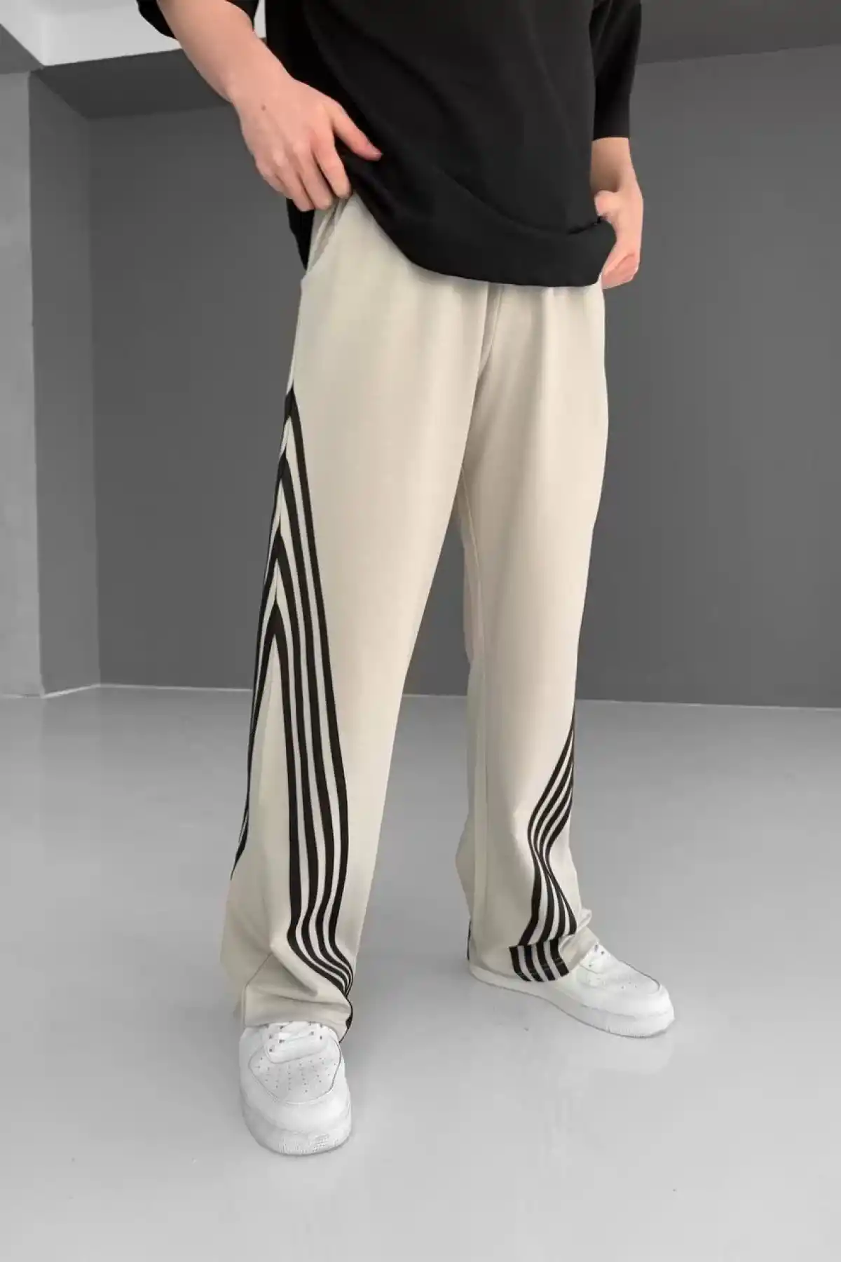 İki İplik Kumaş Şeritli Alt Esofman - Gri