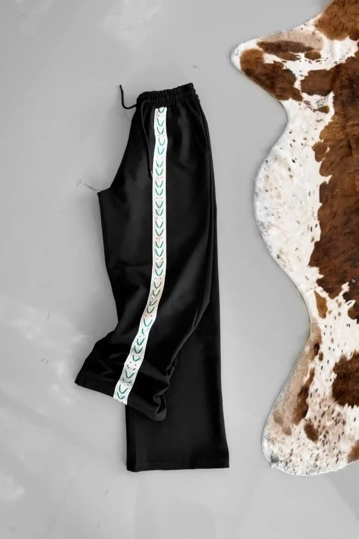 İki İplik Kumaş Şeritli Alt Esofman - Siyah