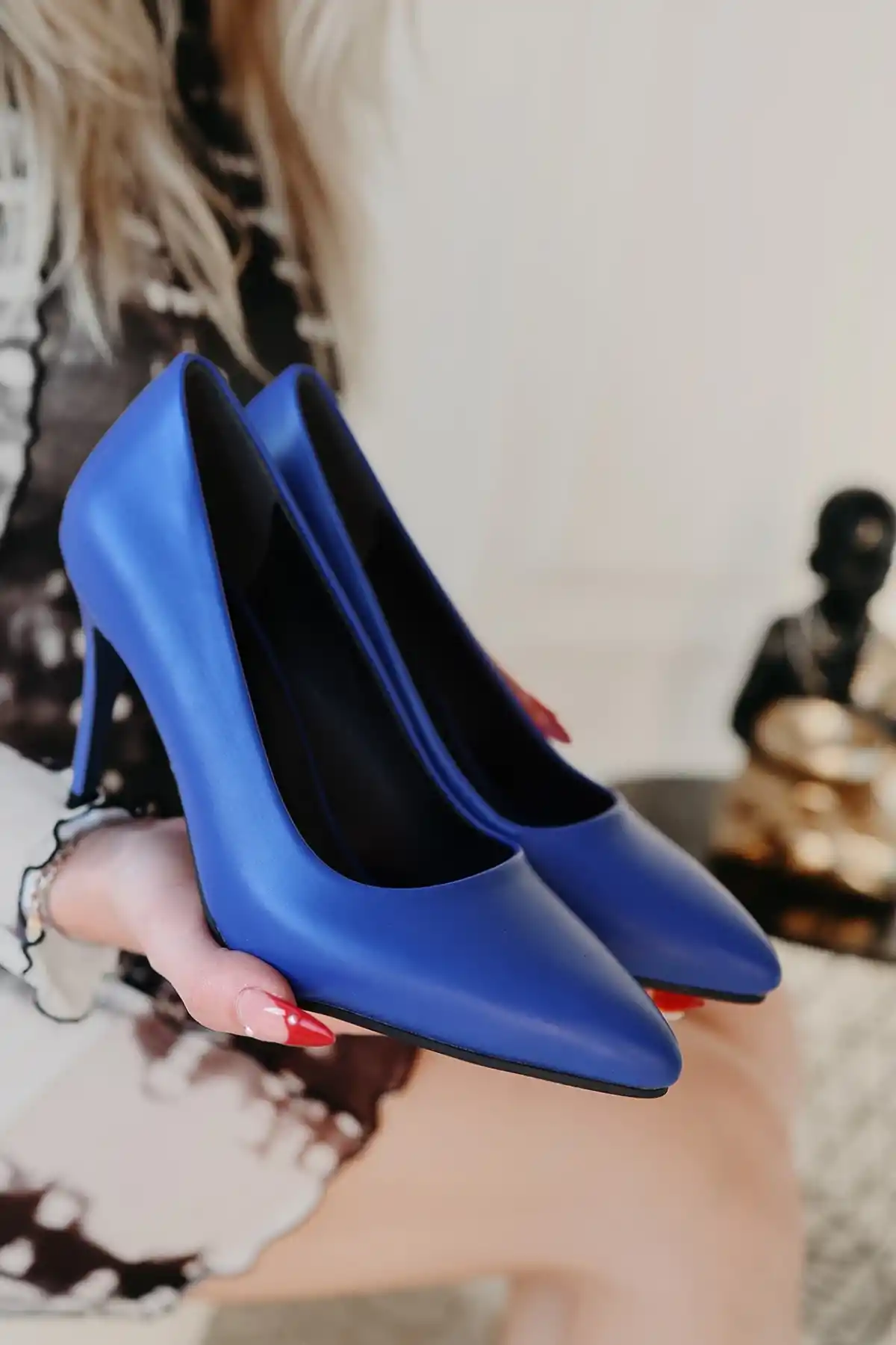 Jilya Mavi Cilt Stiletto Ayakkabı - GC