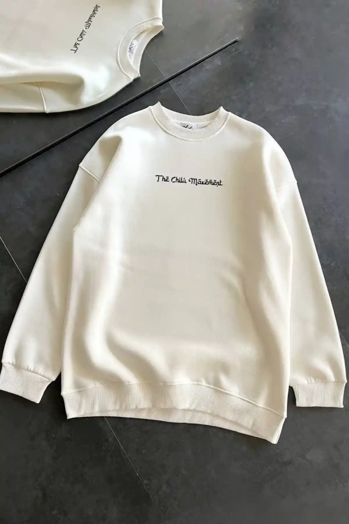 Kadın 3 İplik Pamuklu Bisiklet Yaka Baskılı SweatShirt - Beyaz