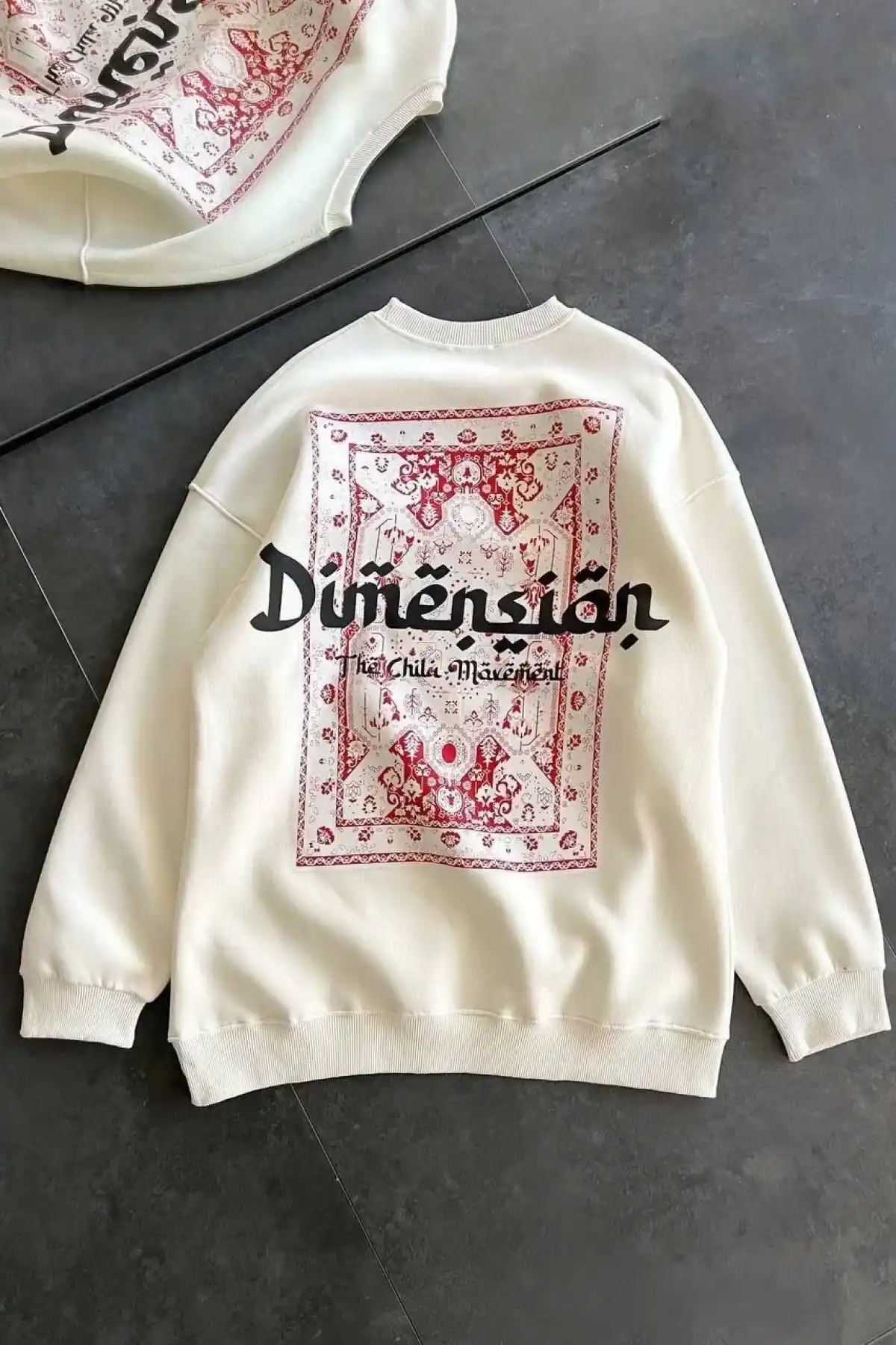 Kadın 3 İplik Pamuklu Bisiklet Yaka Baskılı SweatShirt - Beyaz