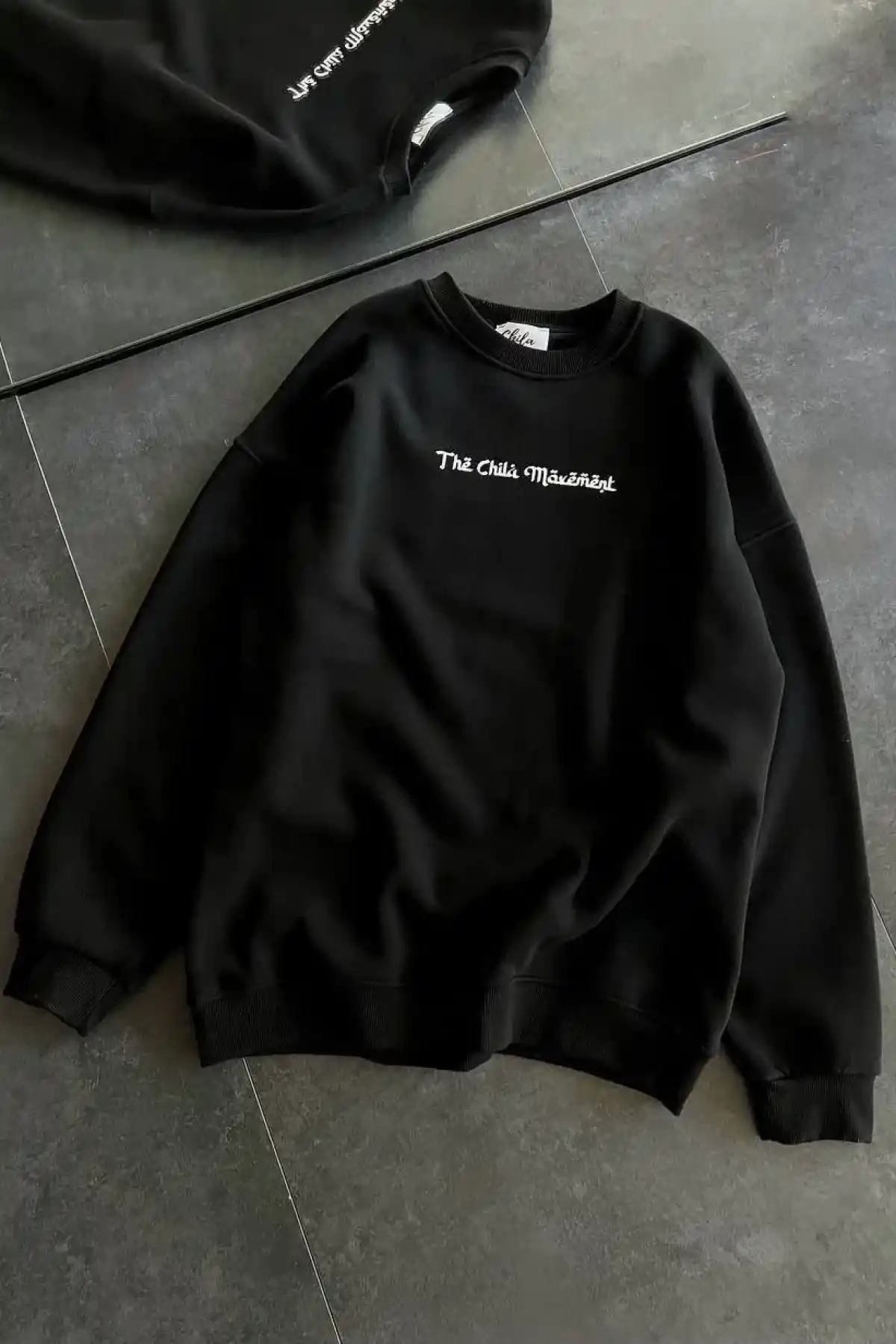 Kadın 3 İplik Pamuklu Bisiklet Yaka Baskılı SweatShirt - Siyah