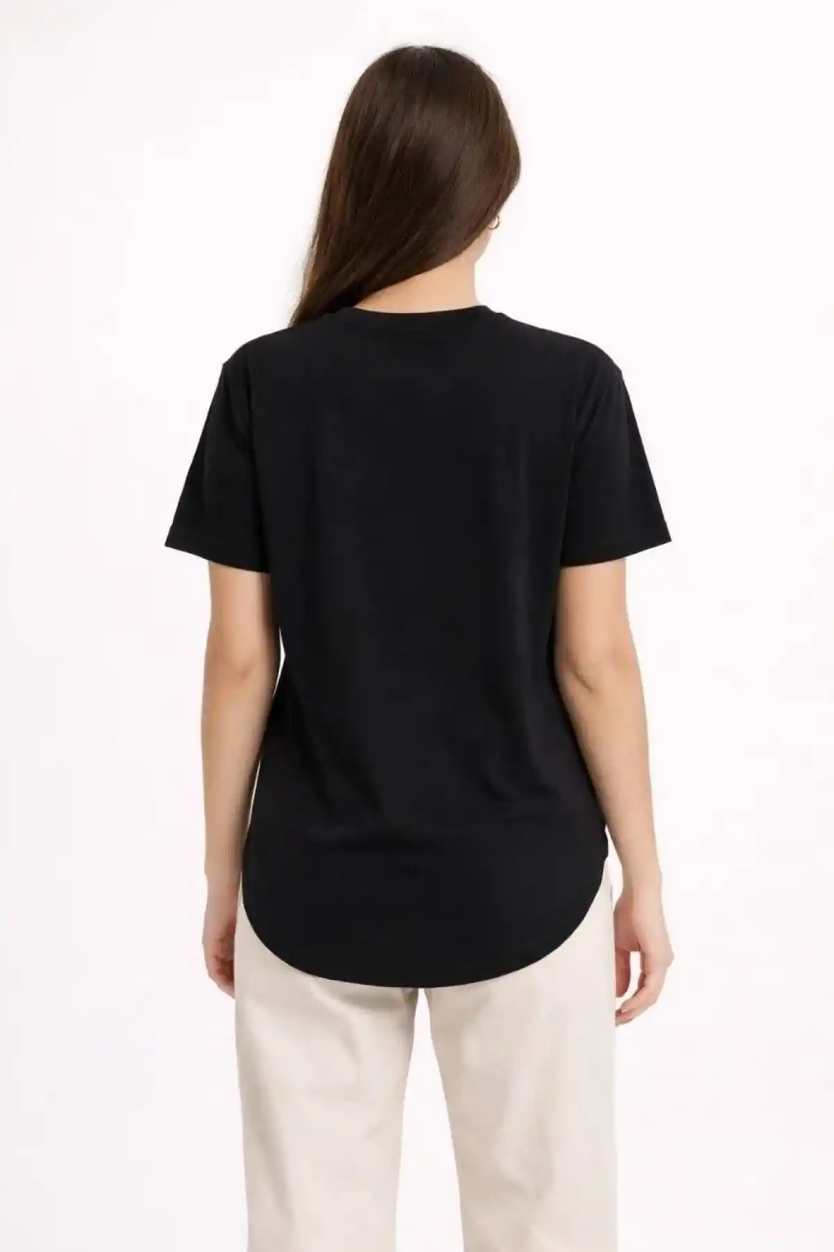 Kadın Basic T-Shirt Kısa Kol Bisiklet Yaka Oval Kesim Tişört - Siyah