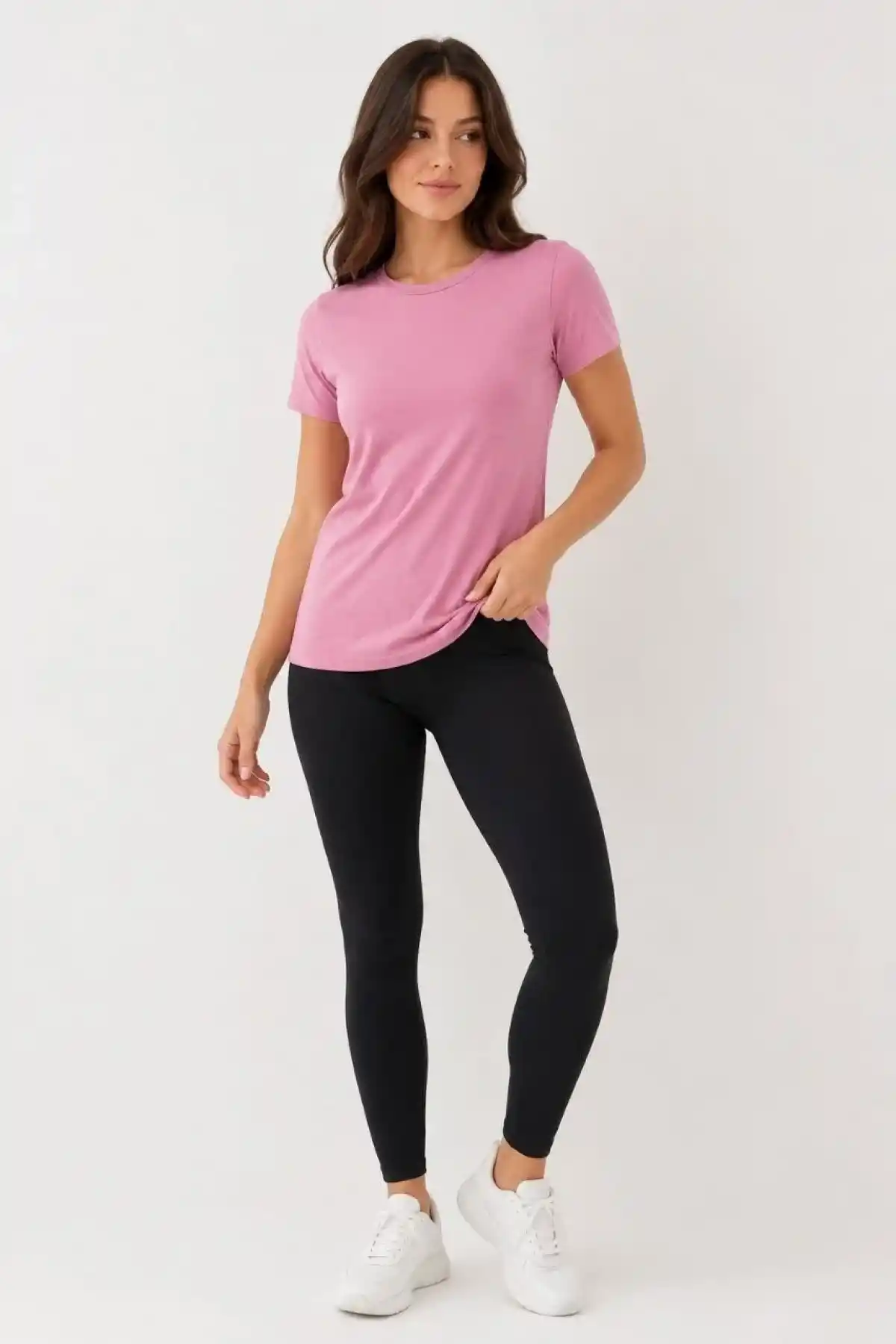 Kadın Basic Tişört Bisiklet Yaka Kısa Kol Günlük Yazlık Slim fit T-Shirt - Pembe