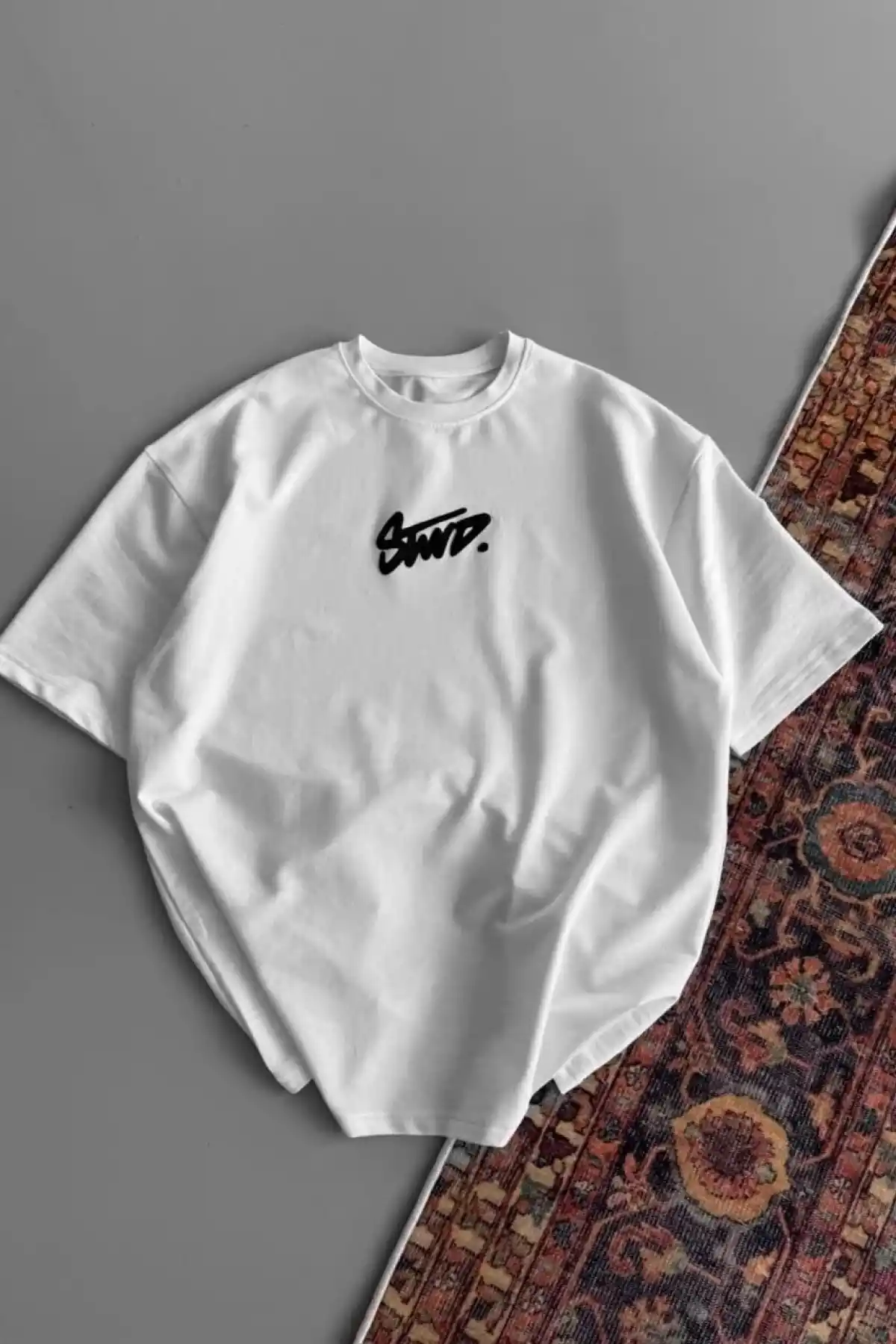 Kadın Baskılı Oversize T-shirt - Beyaz