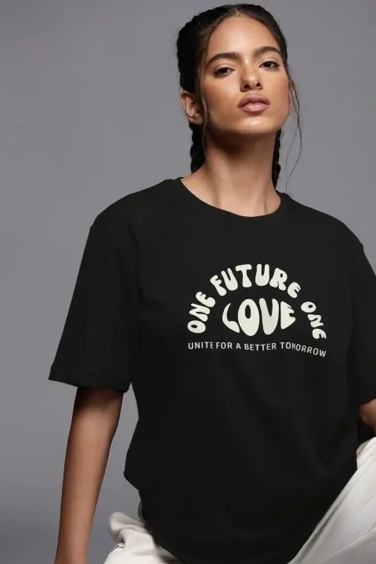 Kadın Baskılı Oversize T-shirt - Siyah