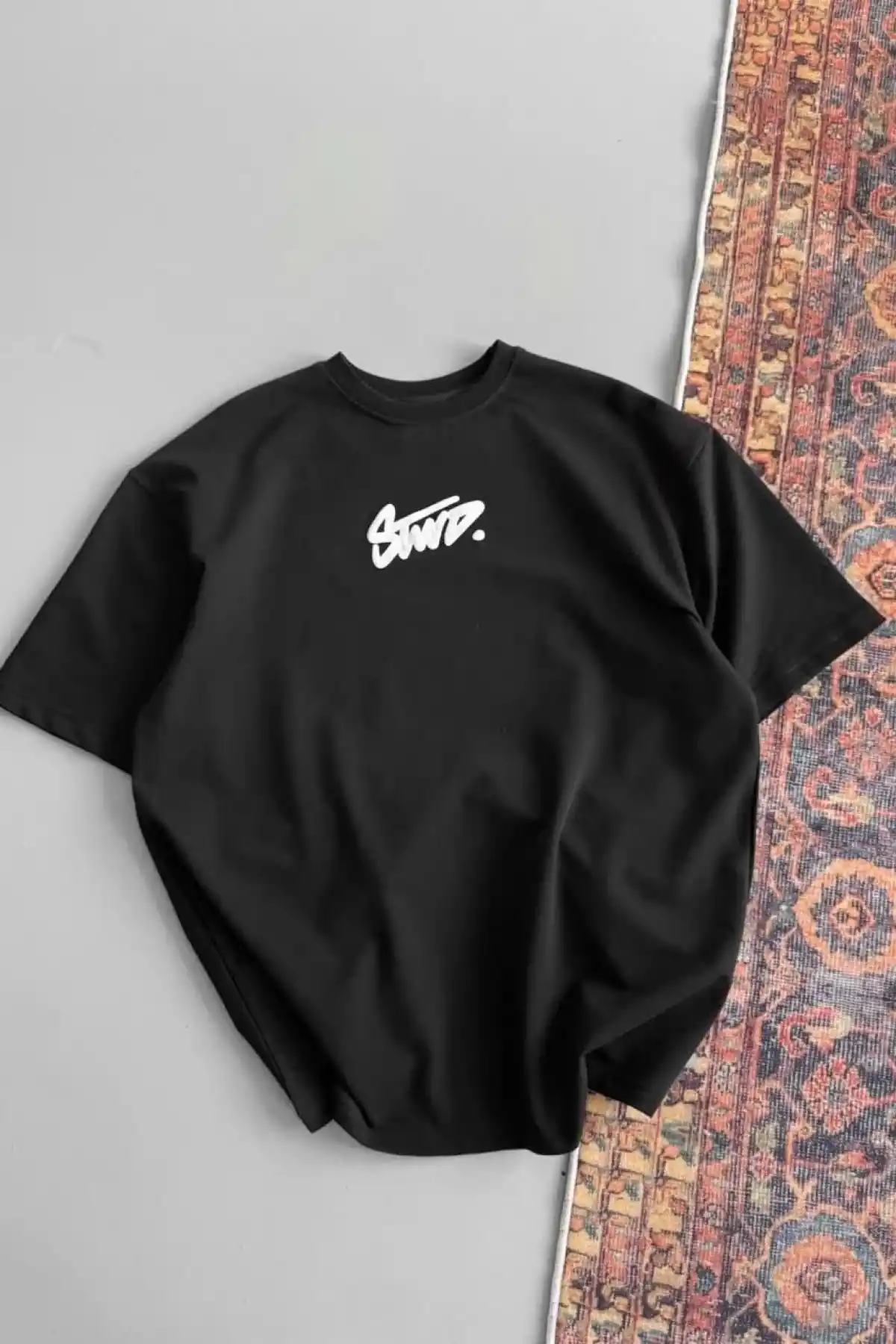 Kadın Baskılı Oversize T-shirt - Siyah