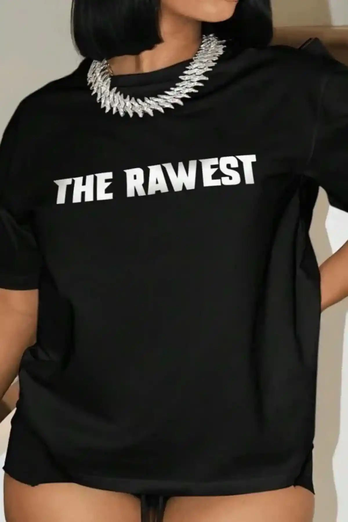 Kadın Baskılı Oversize T-shirt - Siyah