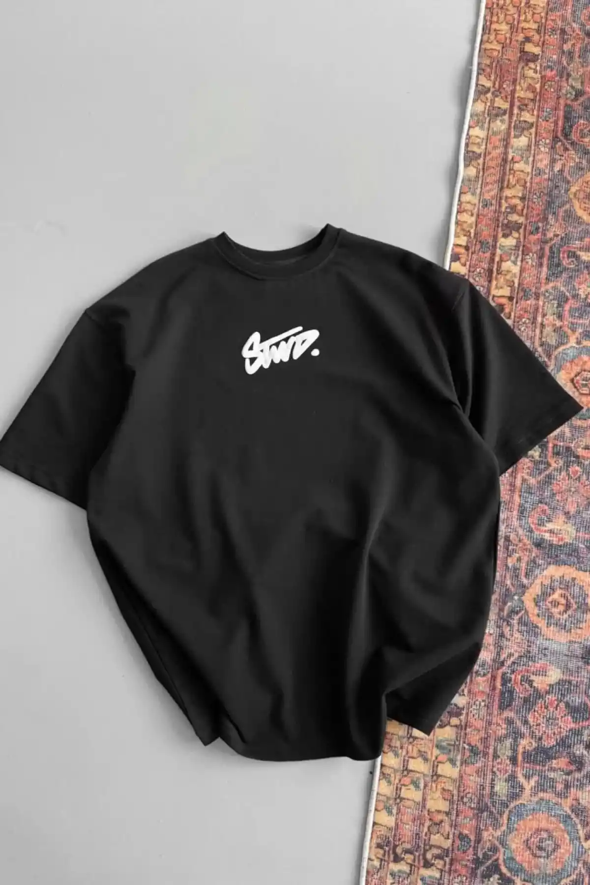 Kadın Baskılı Oversize T-shirt - Siyah