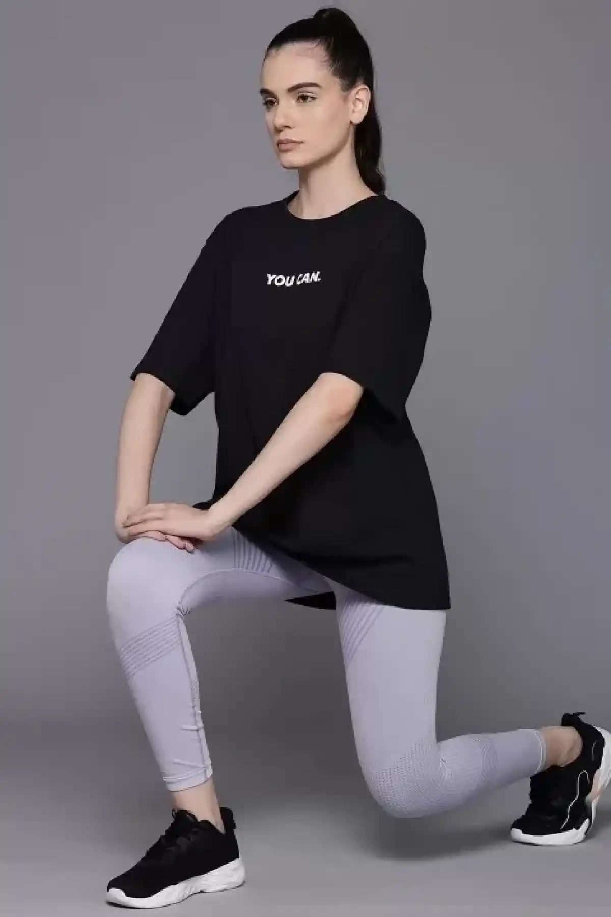 Kadın Baskılı Oversize T-shirt - Siyah
